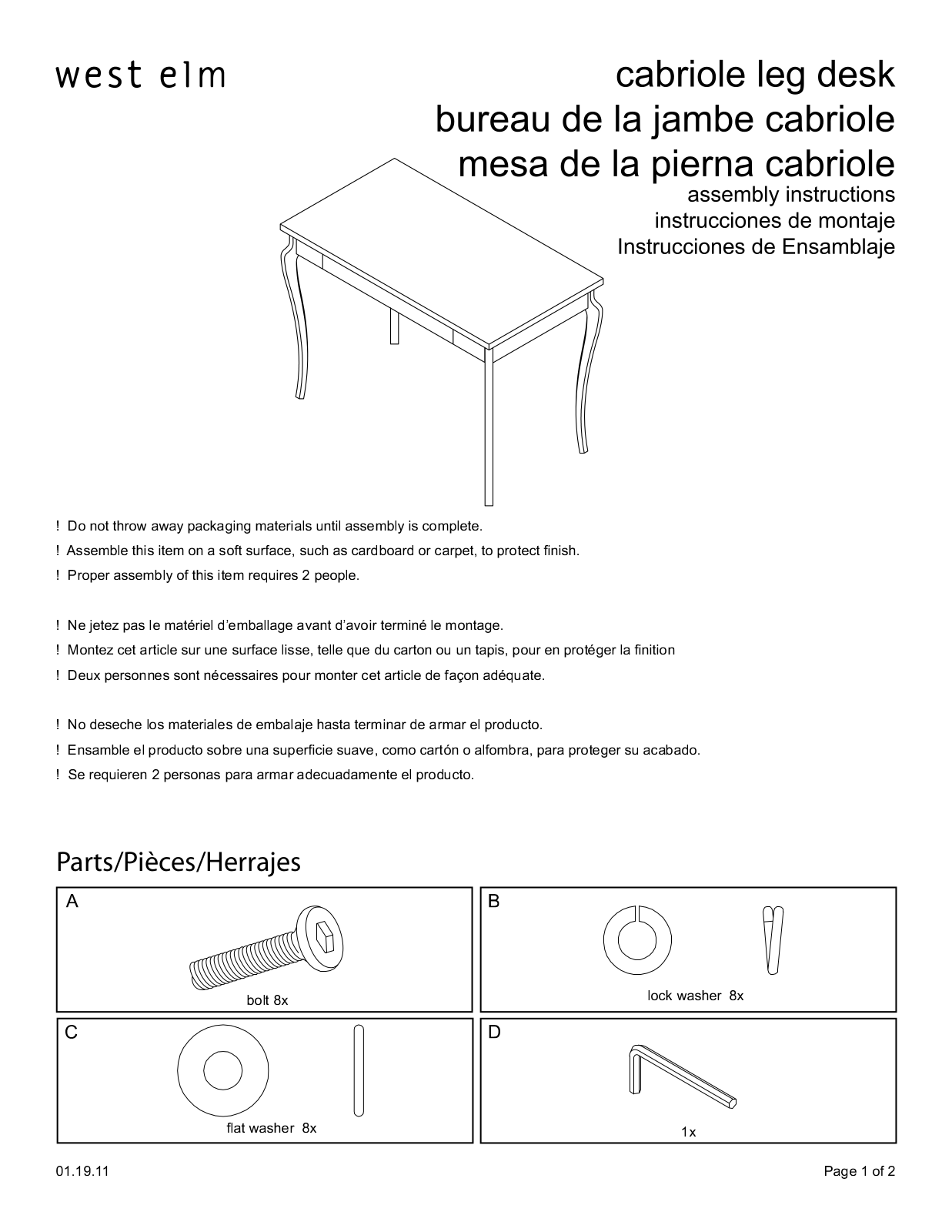 West Elm Cabriole Leg Desk Assembly Instruction