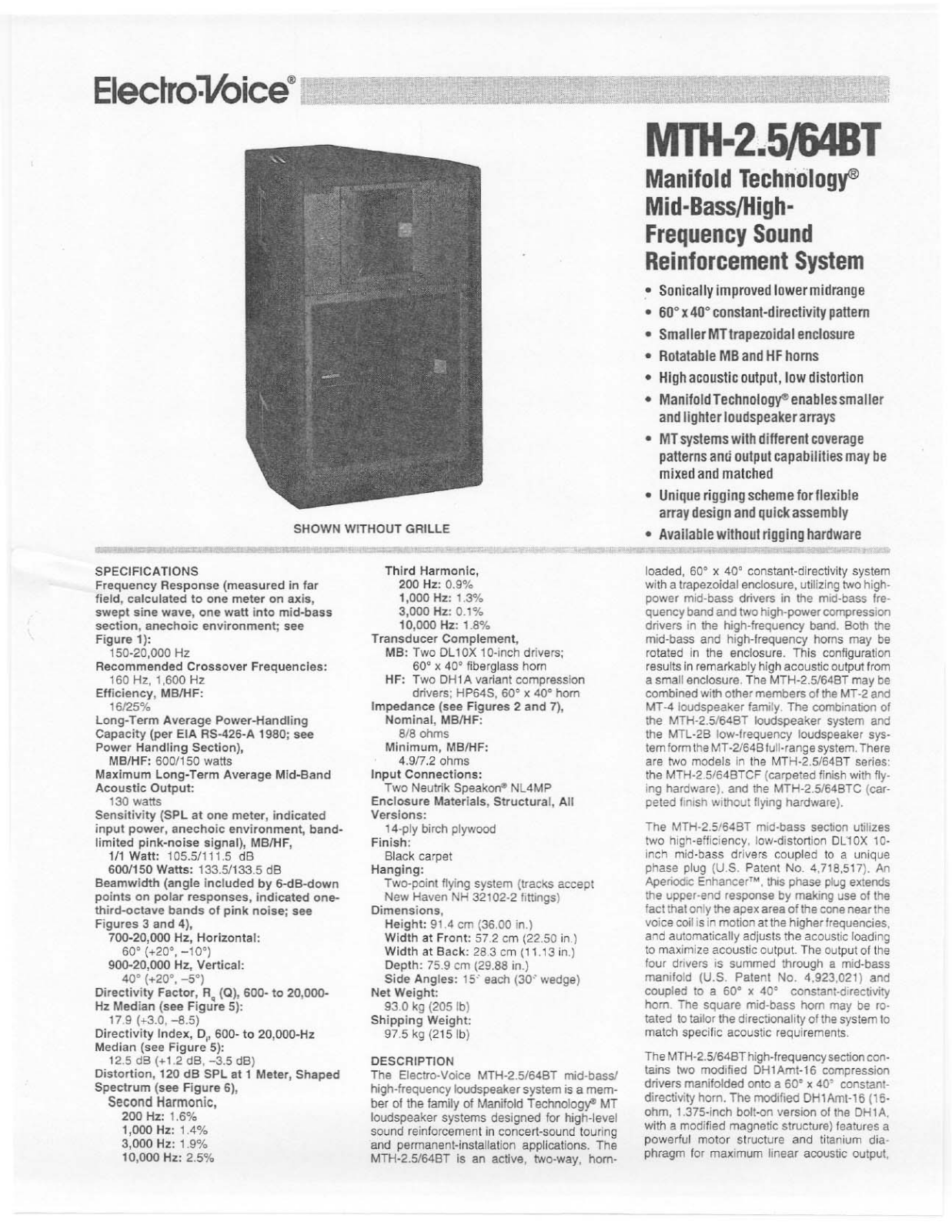 Electro-Voice MTH-2.5-64BT User Manual