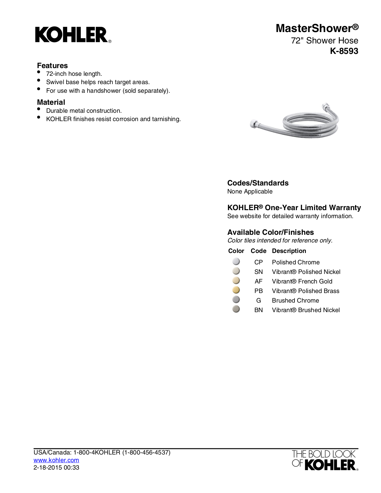 Kohler KOH7193 Specifications - ManualMachine.com
