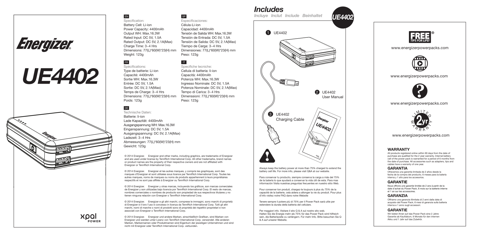 Energizer UE4402 User manual