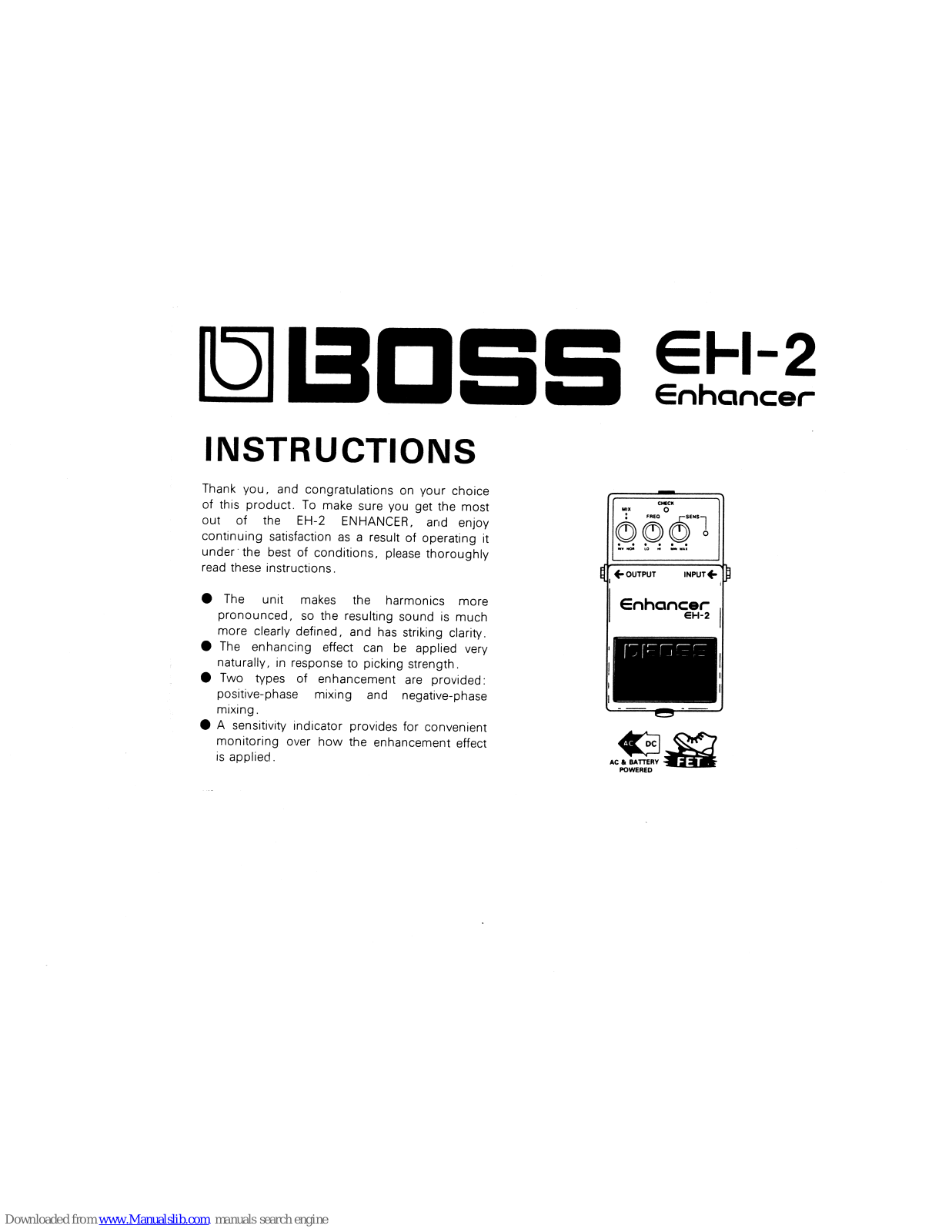 Boss EH-2 Enchancer Instructions Manual