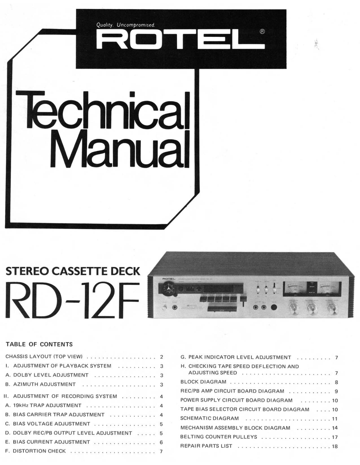 Rotel RD-12-F Service manual