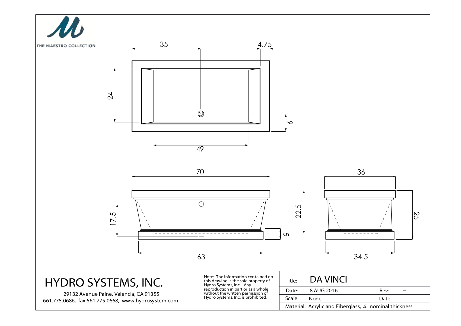 Hydro Systems DaVinci 7036 Shematics