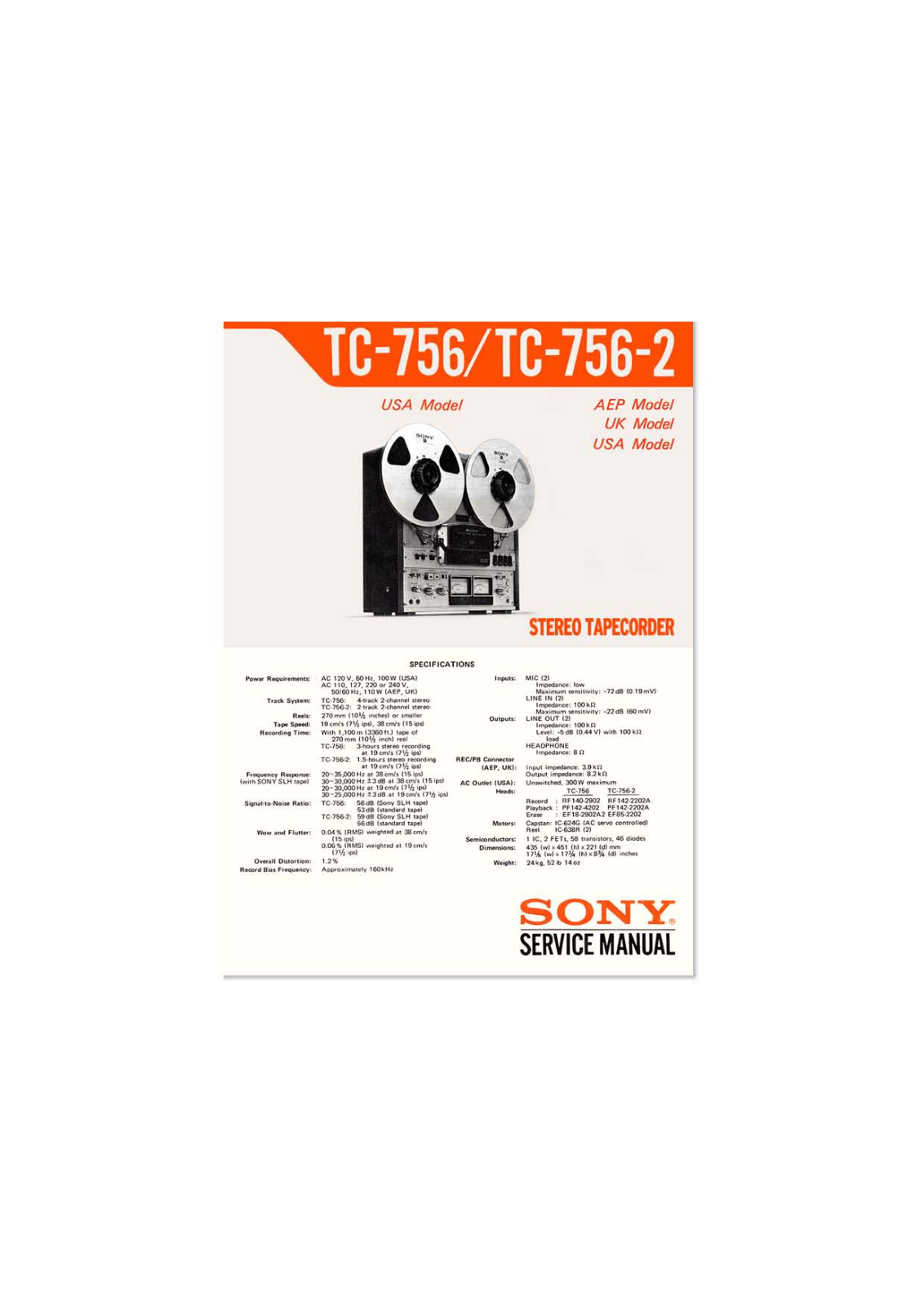 Sony TC-756 Service manual