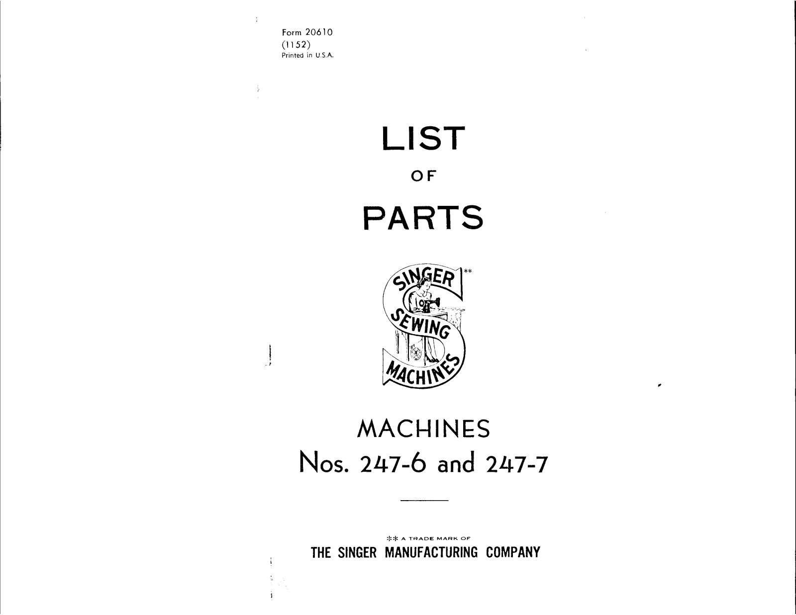 Singer 247-6, 247-7 User Manual