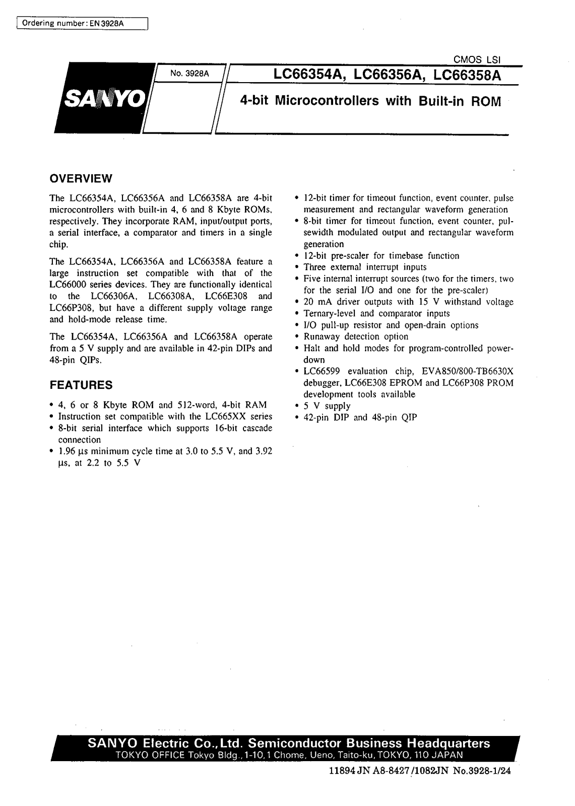 SANYO LC66354A, LC66356A, LC66358A Datasheet