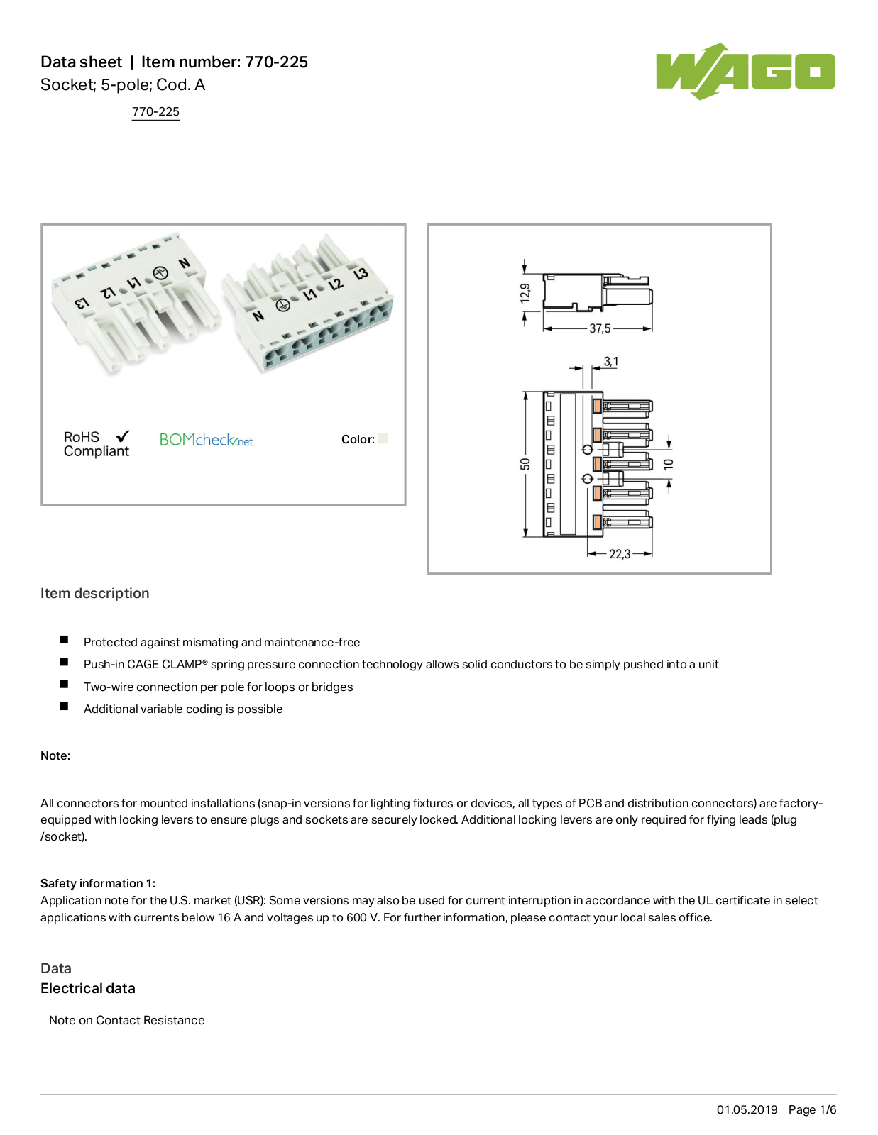 Wago 770-225 Data Sheet