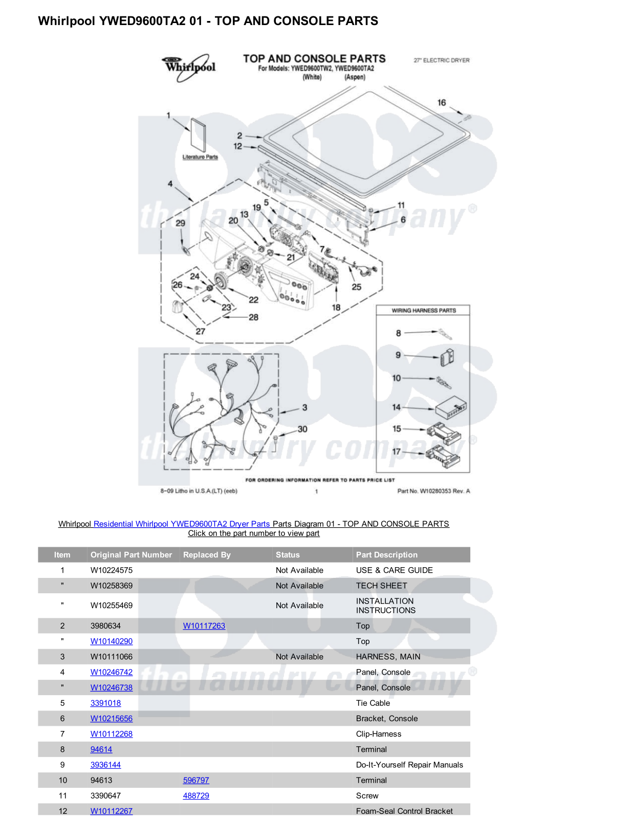 Whirlpool YWED9600TA2 Parts Diagram