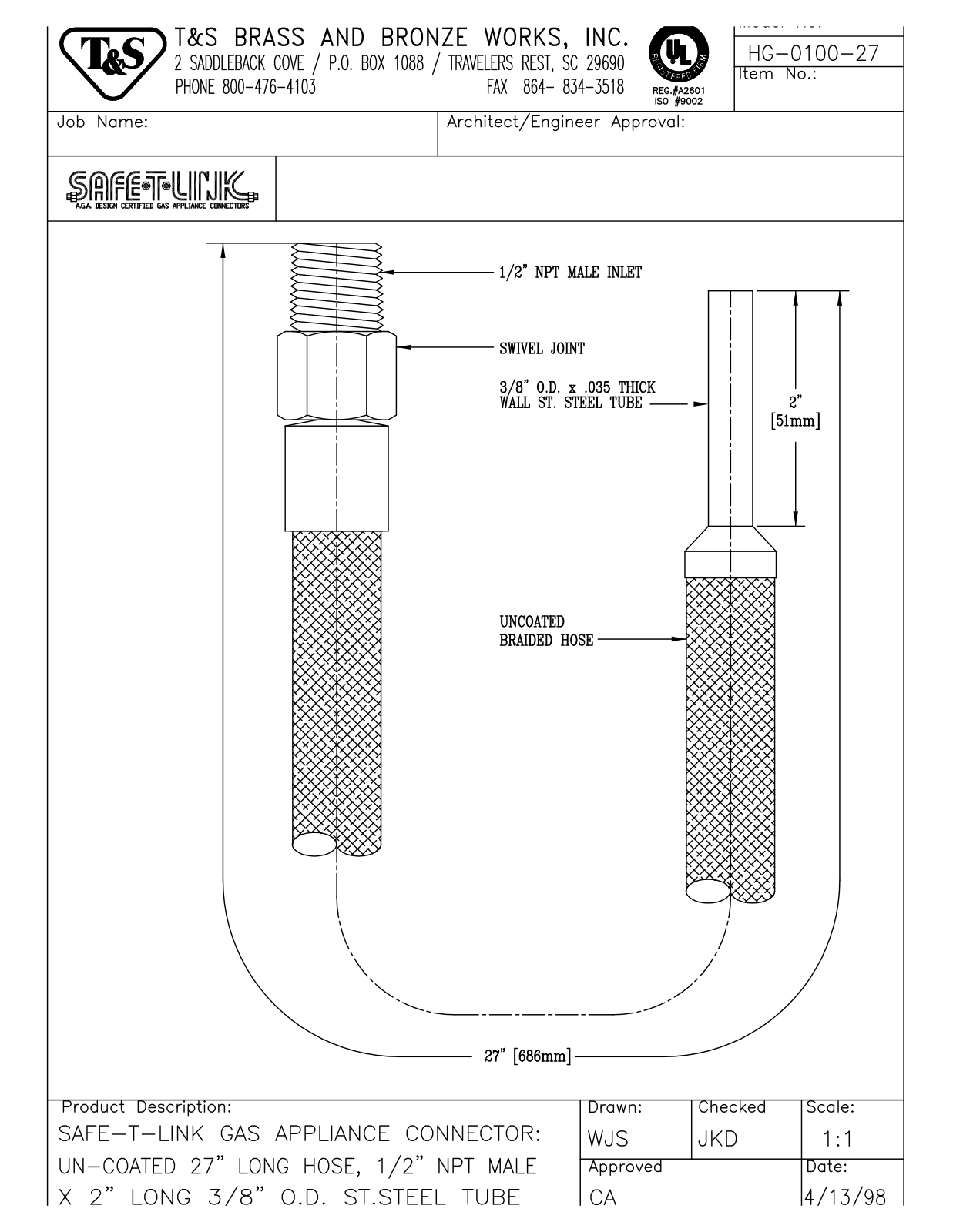 T&S Brass HG-0100-27 User Manual