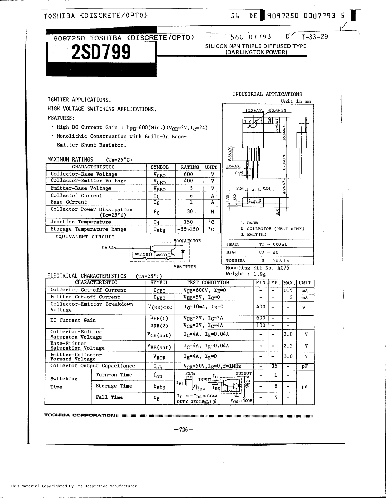 Datasheet 2SD799 Specification - ManualMachine.com