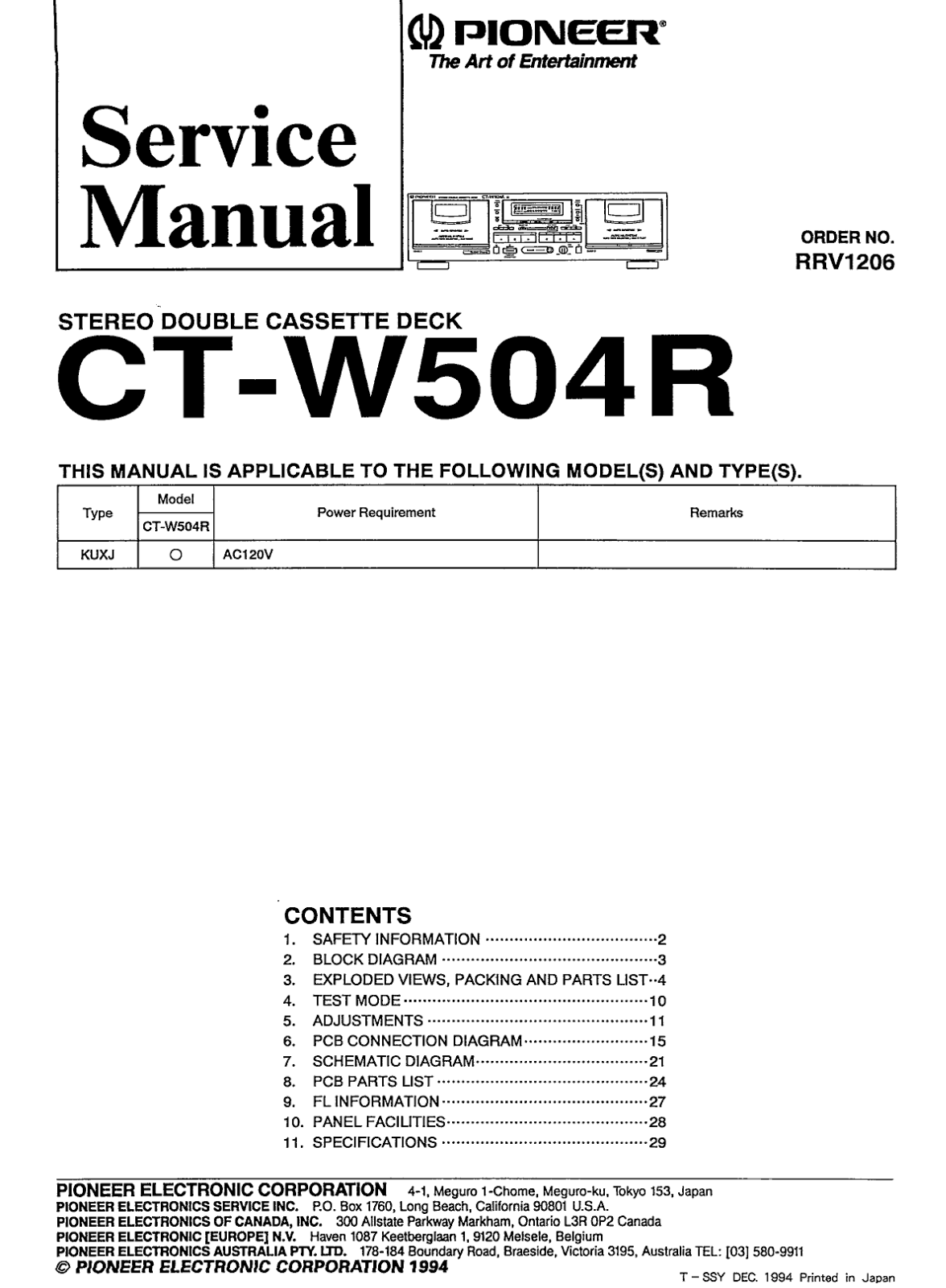 Pioneer CTW-504-R Service manual