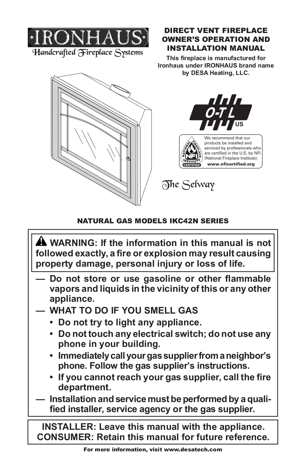 Desa IRONHAUS IKC42N Series Owner's Operation And Installation Manual