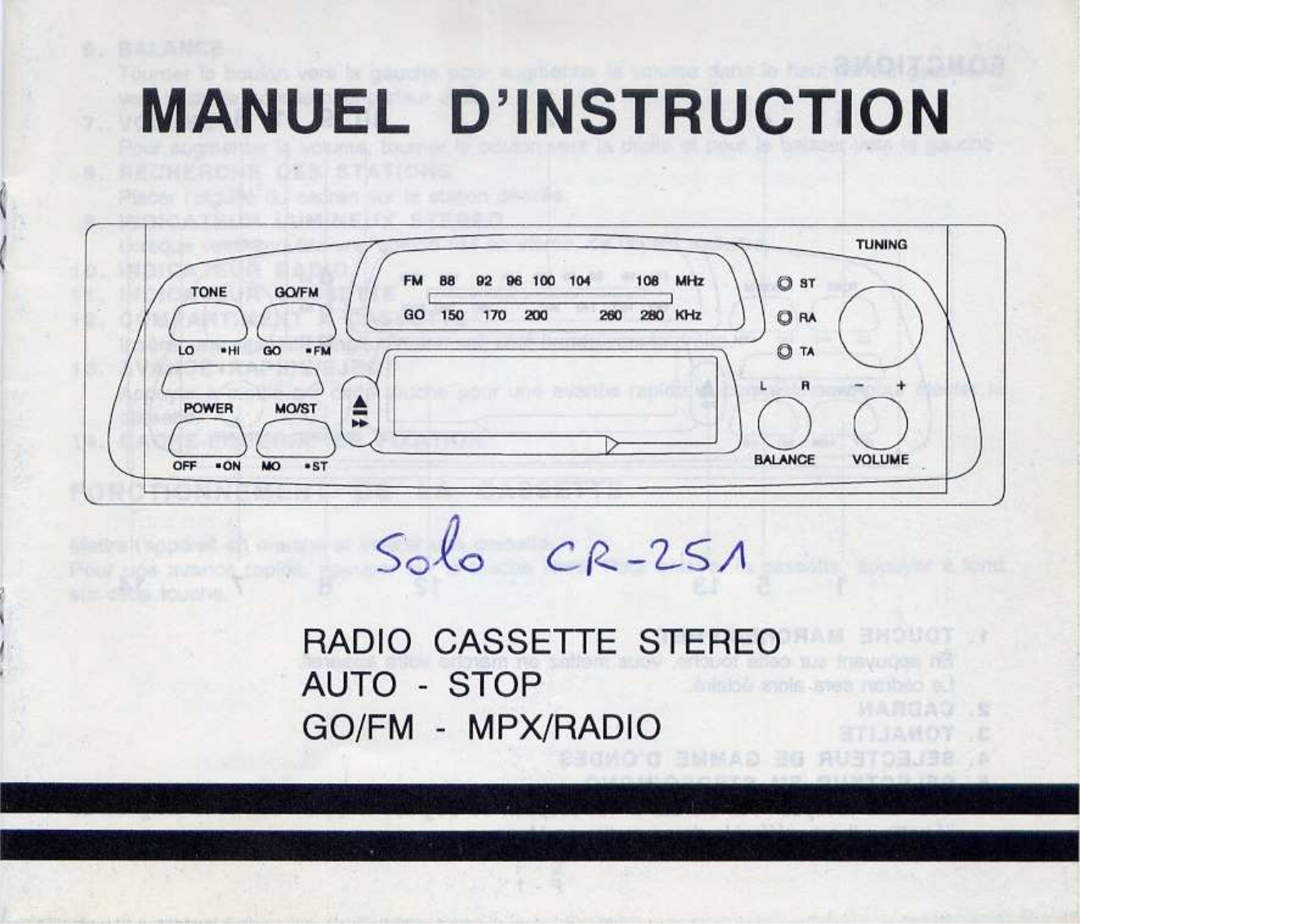 SOLO 670-231M12-00, CR-251 User Manual