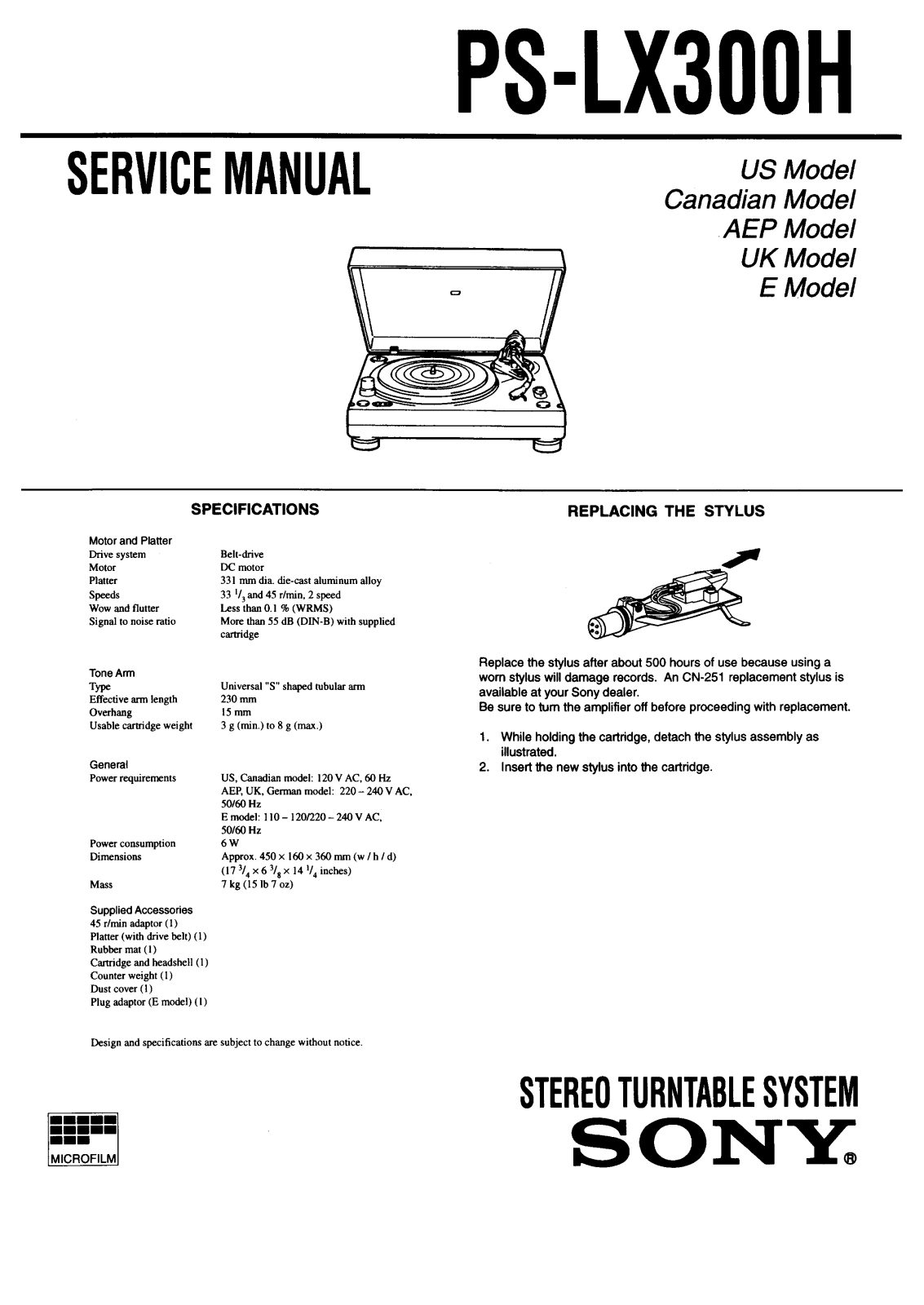 Sony PSLX-300-H Service manual