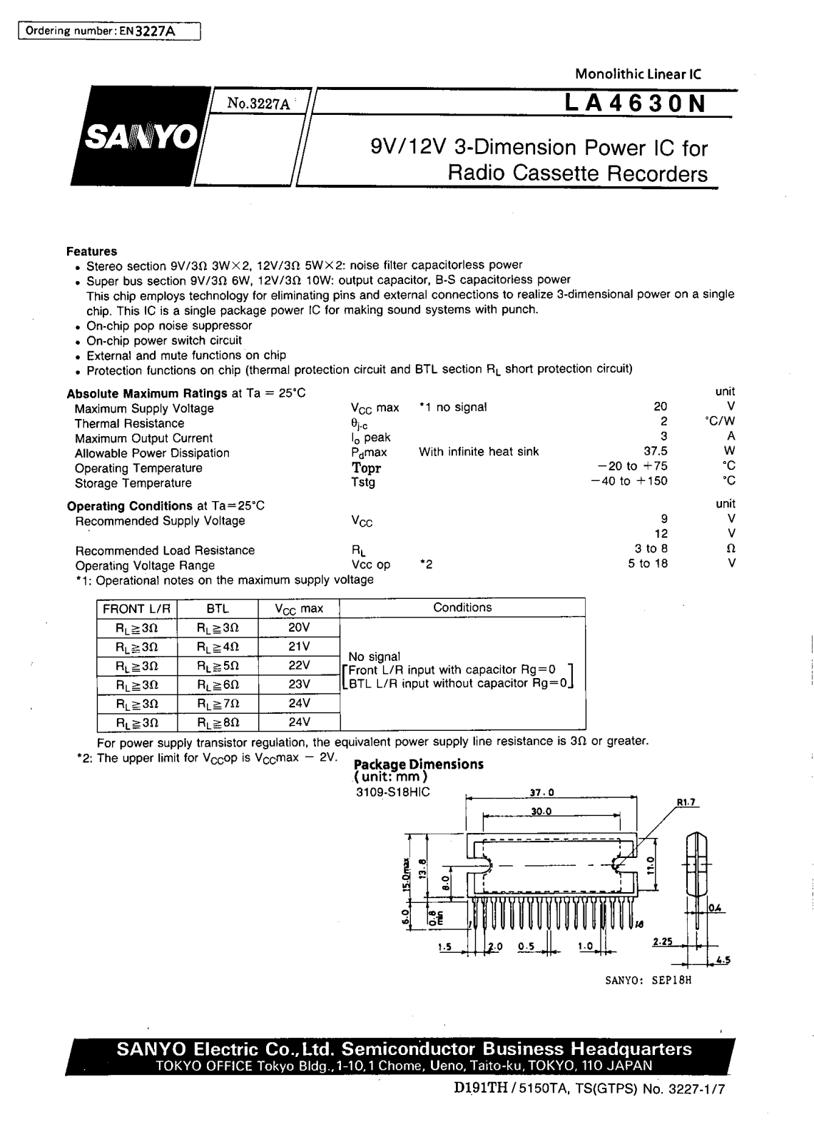 SANYO LA4630N Datasheet