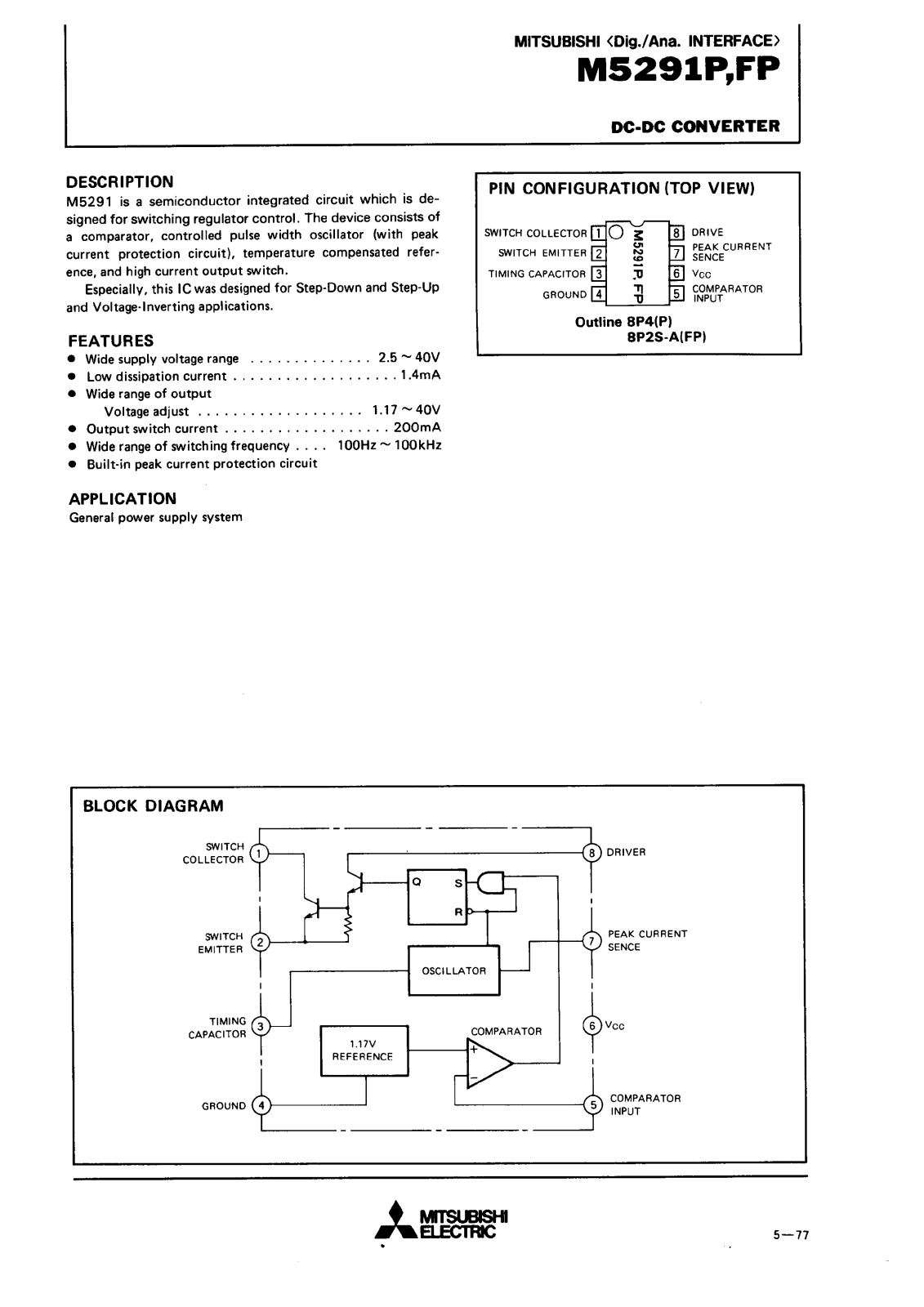 Mitsubishi M5291P, M5291FP Datasheet