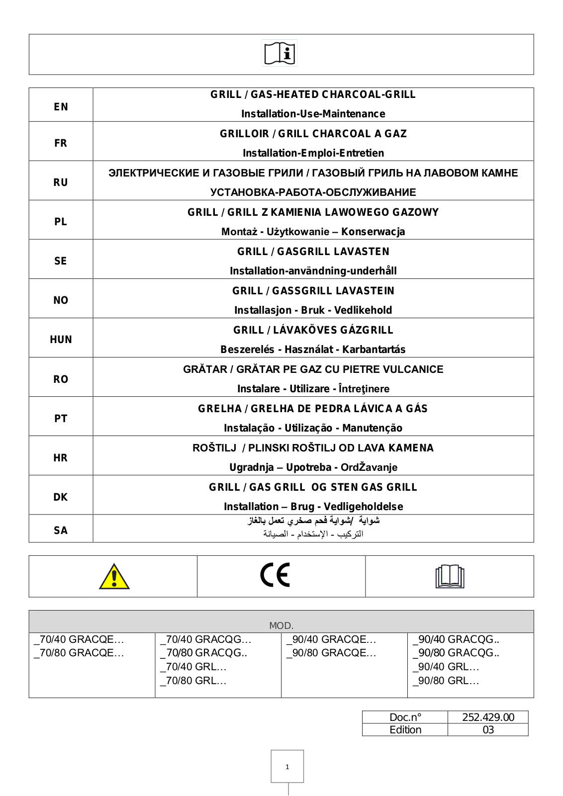 Modular 90/80 GRACQE2, 70/80 GRACQE, 70/40 GRACQE2, 70/80 GRACQE2, 90/40 GRACQE Installation, Use And Maintenance Manual