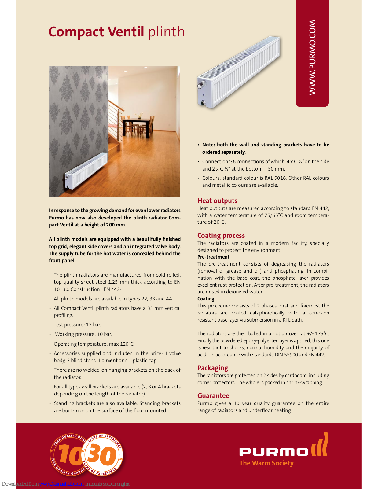 Purmo COMPACT VENTIL PLINTH Datasheet