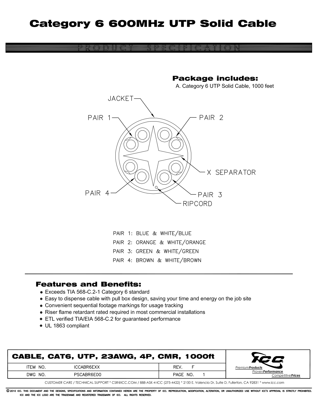 ICC ICCABR6EBL, ICCABR6EGN, ICCABR6EGY, ICCABR6EWH, ICCABR6EYL Specsheet