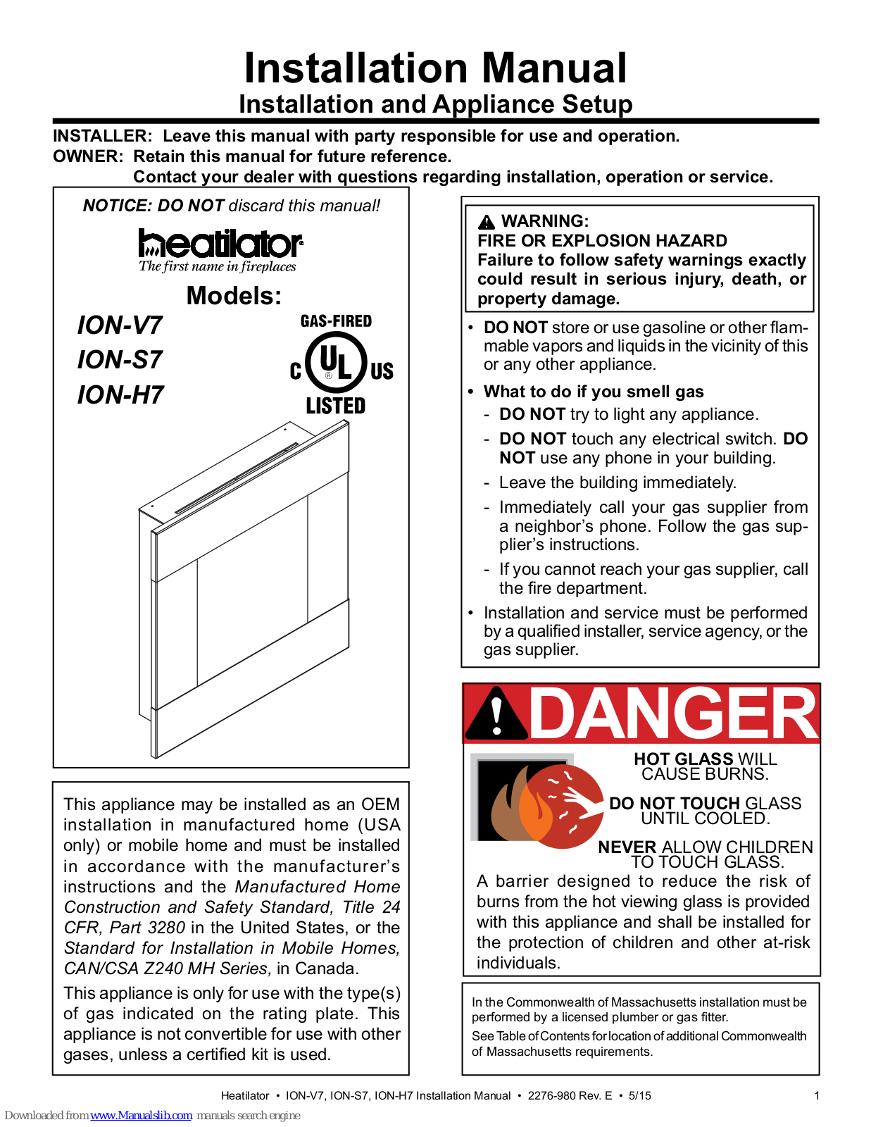 Heatilator ION-V7, ION-S7, ION-H7 Installation Manual