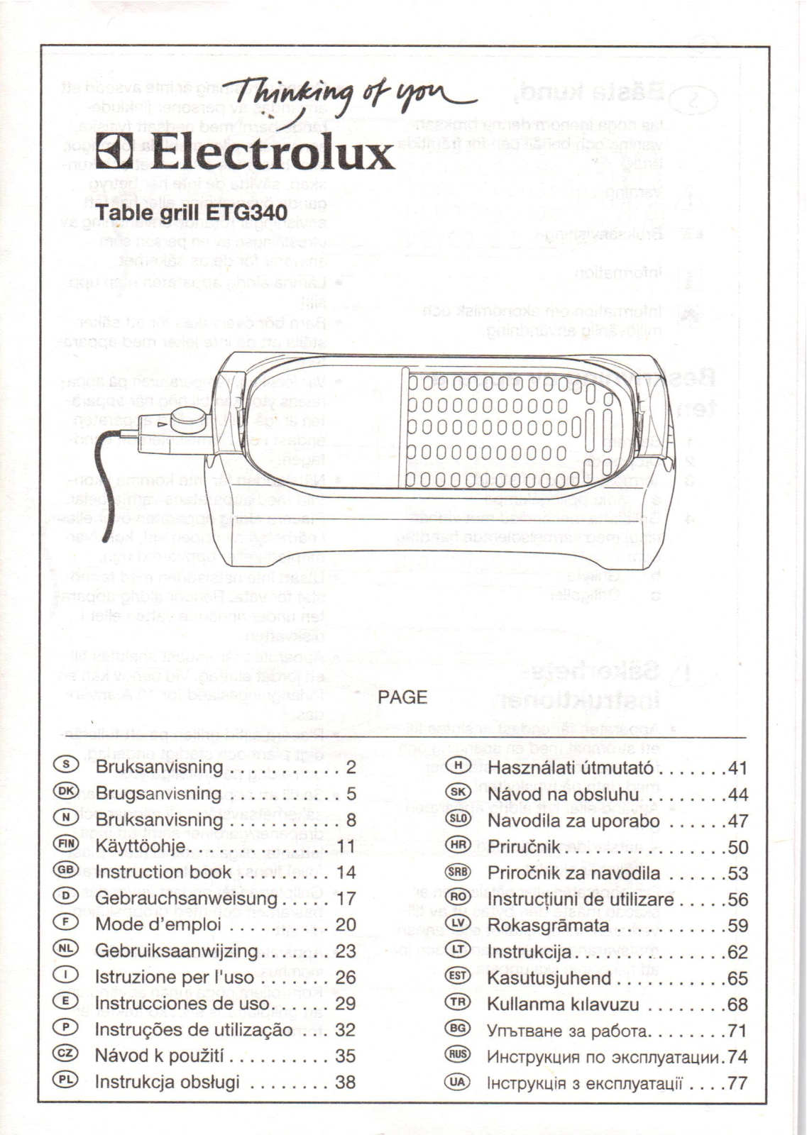 Electrolux ETG340 User Manual