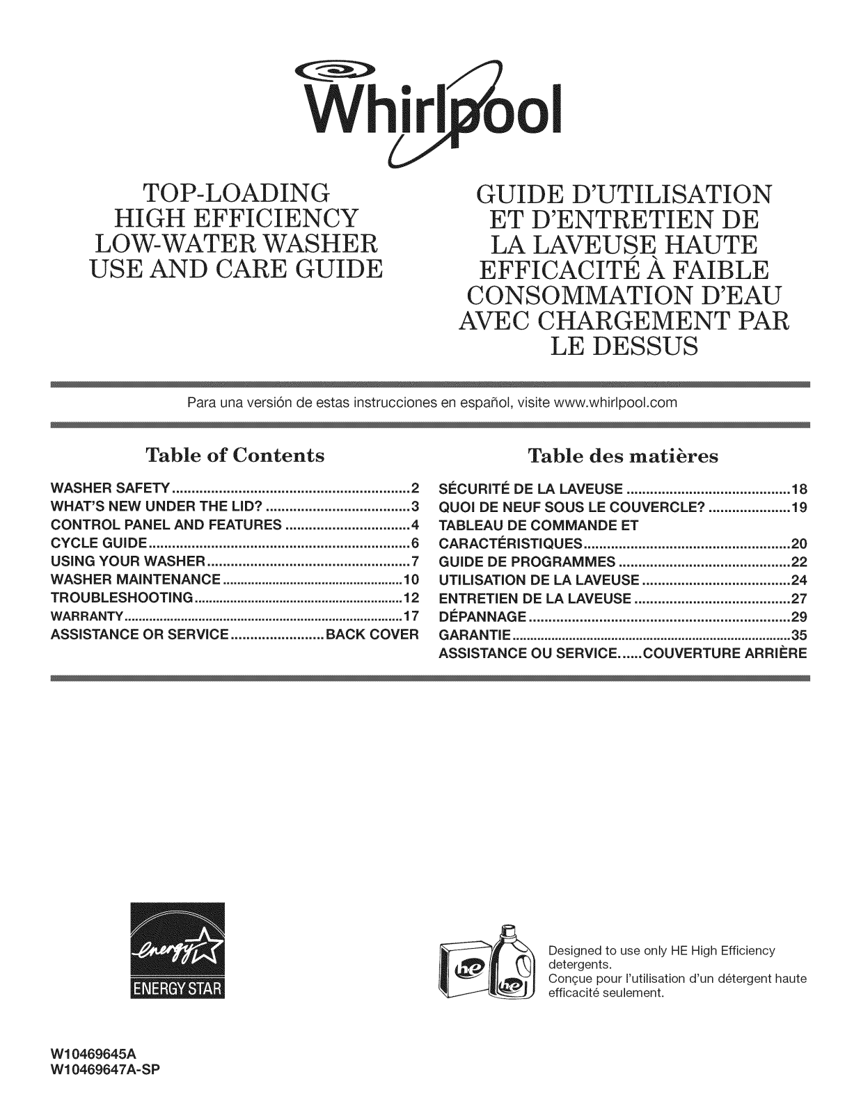 Whirlpool WTW4950XW3, WTW4900AW0 Owner’s Manual