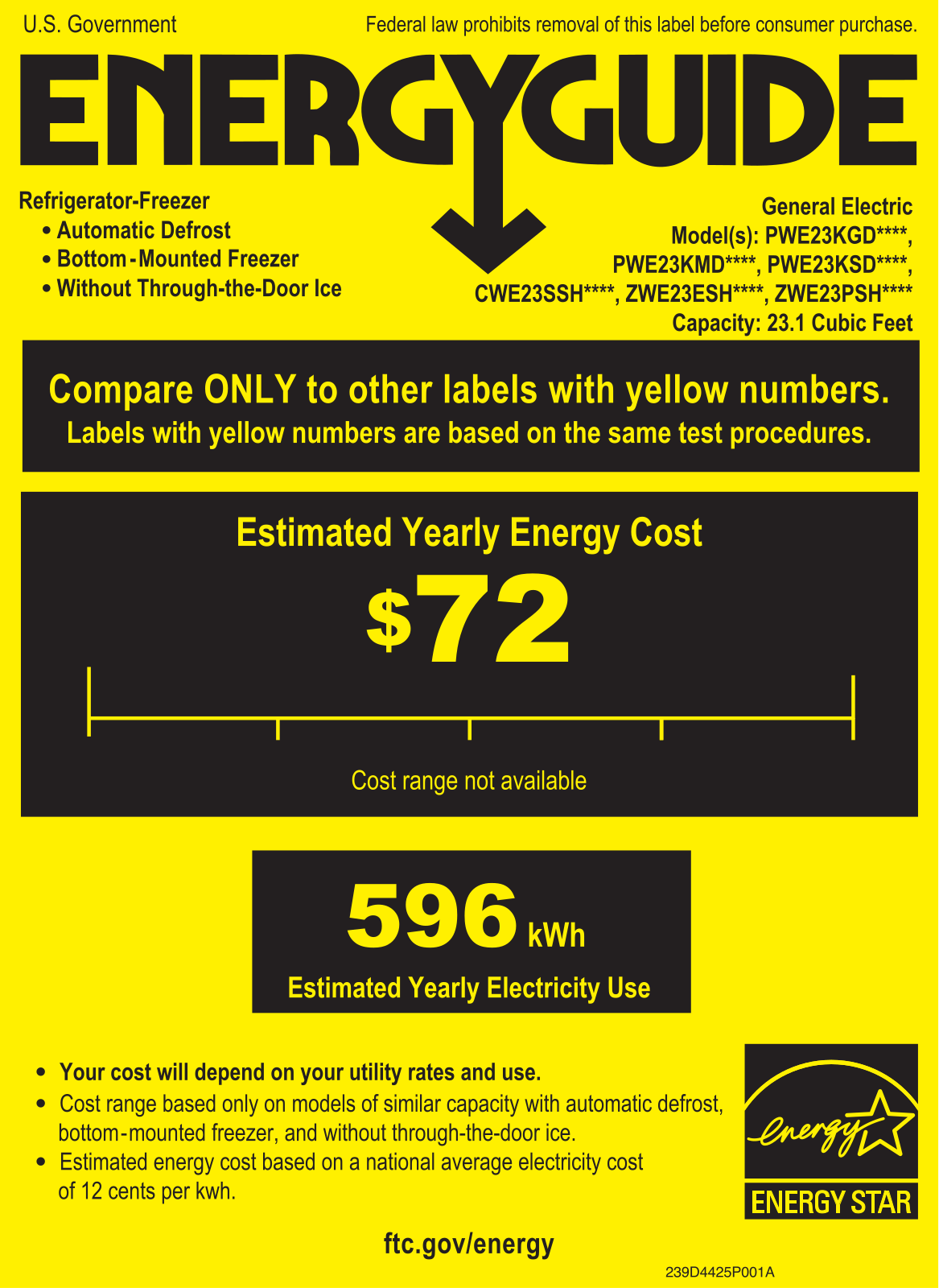 Monogram ZWE23ESHSS Energy Guide