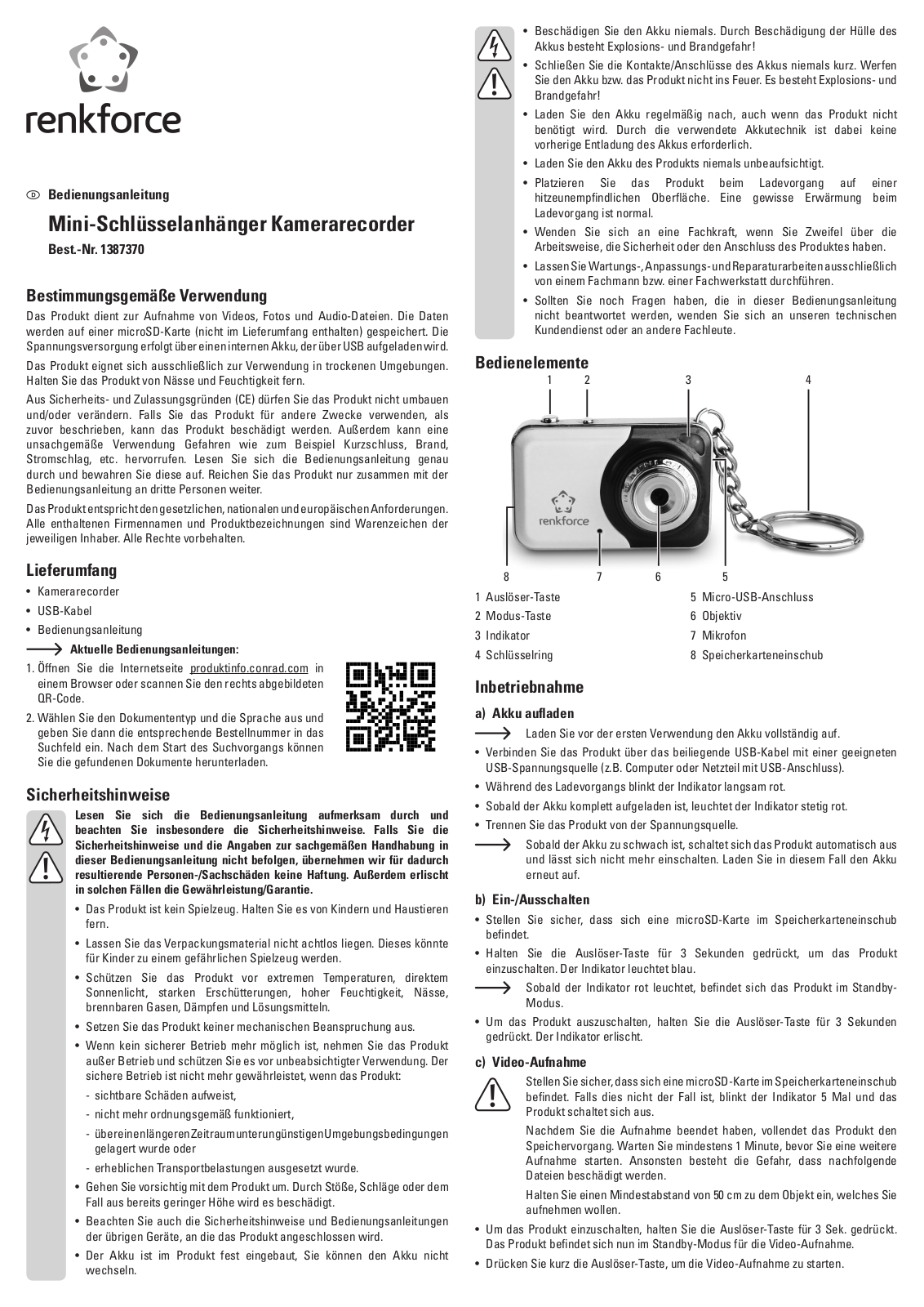 Renkforce 1387370 Operating Instructions