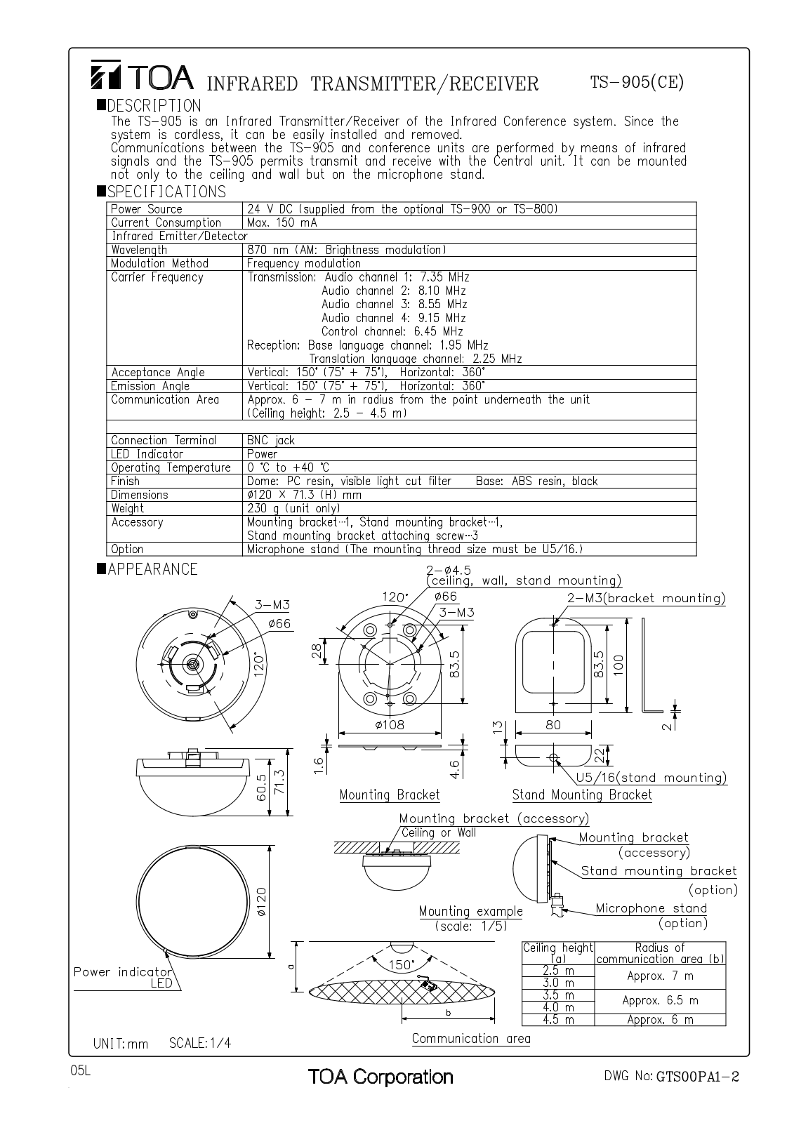 TOA TS-905 User Manual