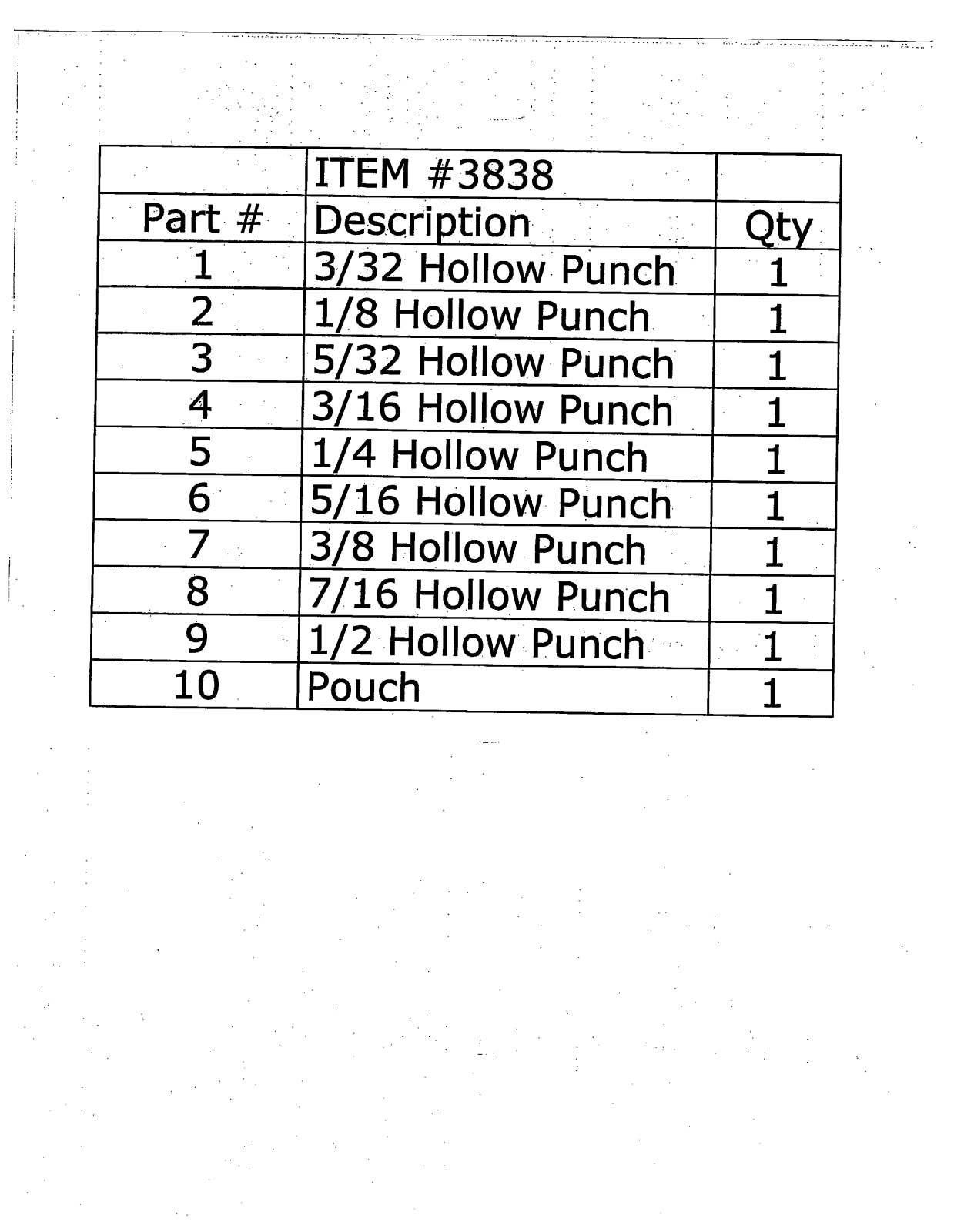 Harbor Freight Tools Hollow Punch Set 9 Pc Product manual