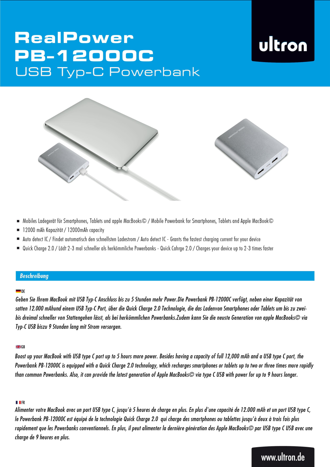 Ultron PB-12000C User Manual