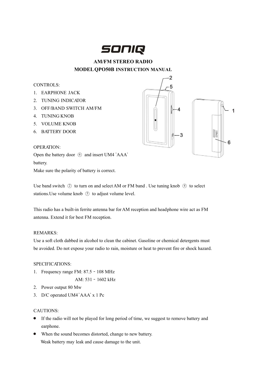 SONIQ QPO50B Instruction Manual