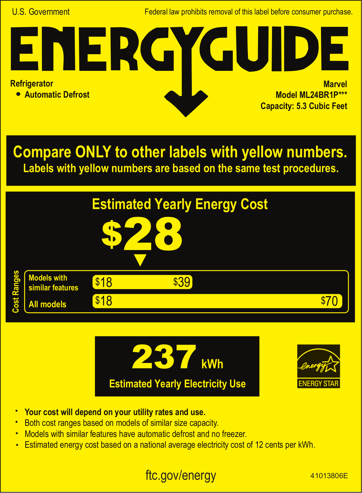 Marvel ML24BRG2LB Energy Guide