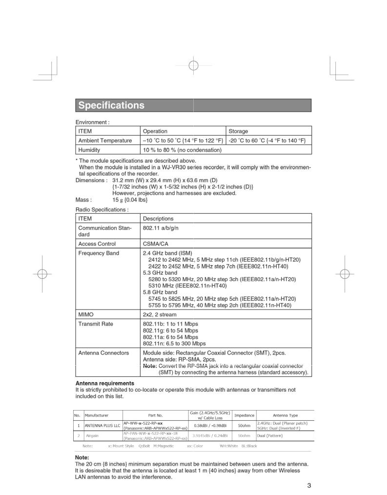 Panasonic 9TAWJ-VR3004 User Manual