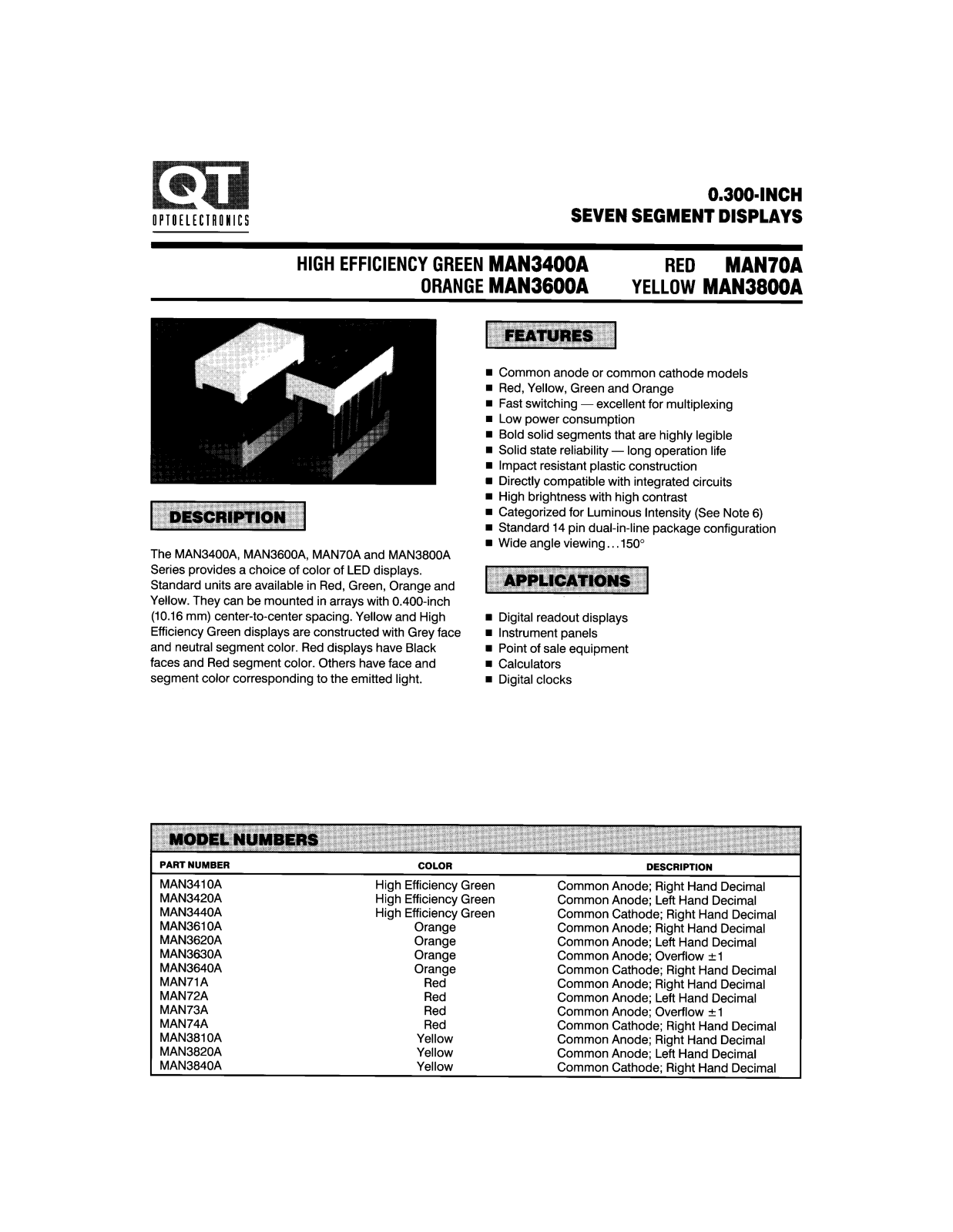 QT MAN74A, MAN73A, MAN72A, MAN71A, MAN3410A Datasheet