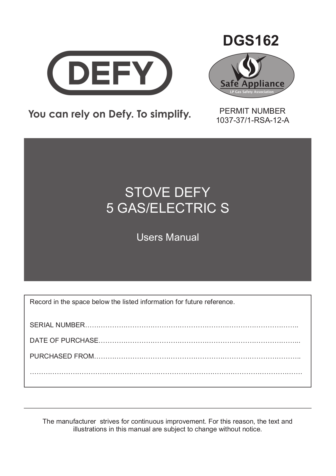 Defy DGS162 User Manual