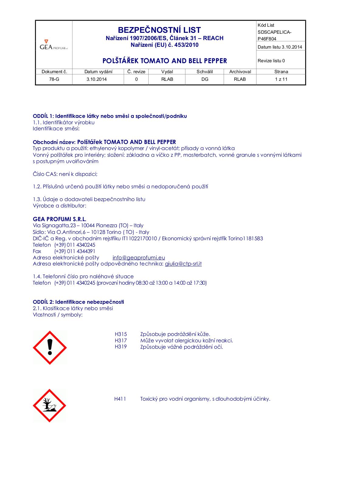 Elica (Favia) RAJČE A PAPRIKA User Manual