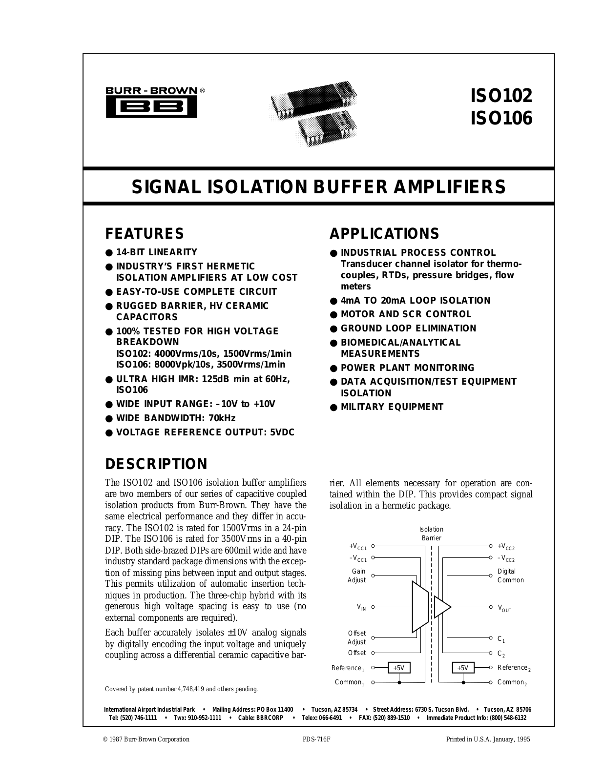 Burr Brown ISO106, ISO102B, ISO102, ISO106B Datasheet