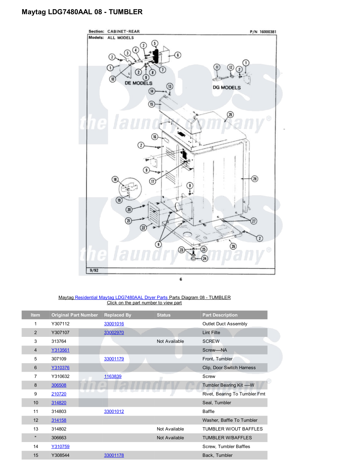 Maytag LDG7480AAL Parts Diagram