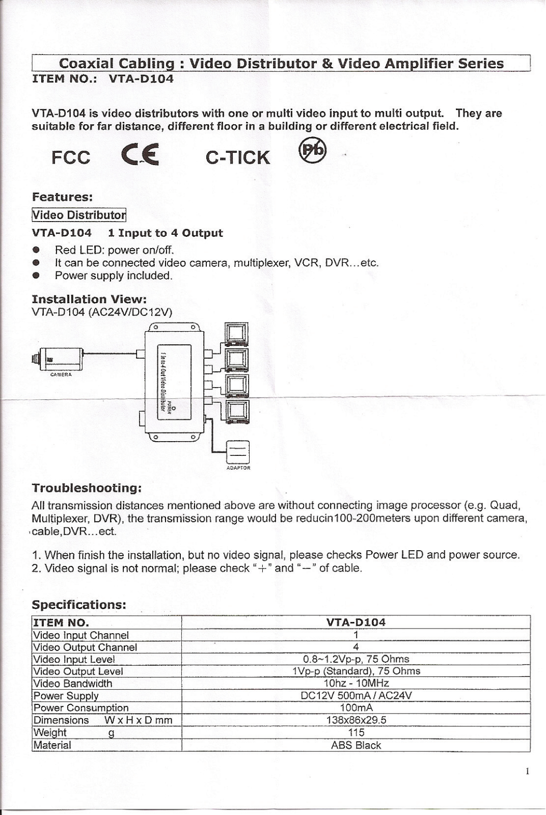 Vitek VTA-D104 User Manual