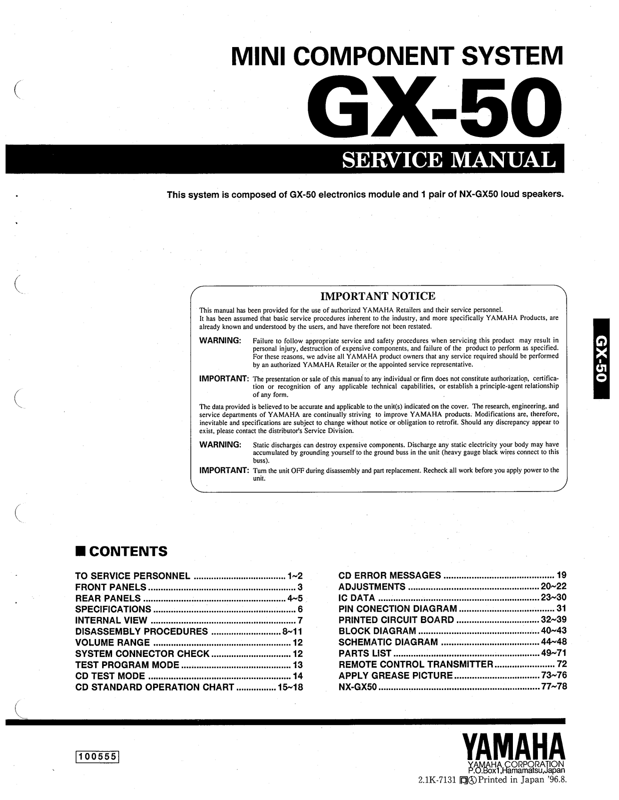 Yamaha GX-50 Service manual