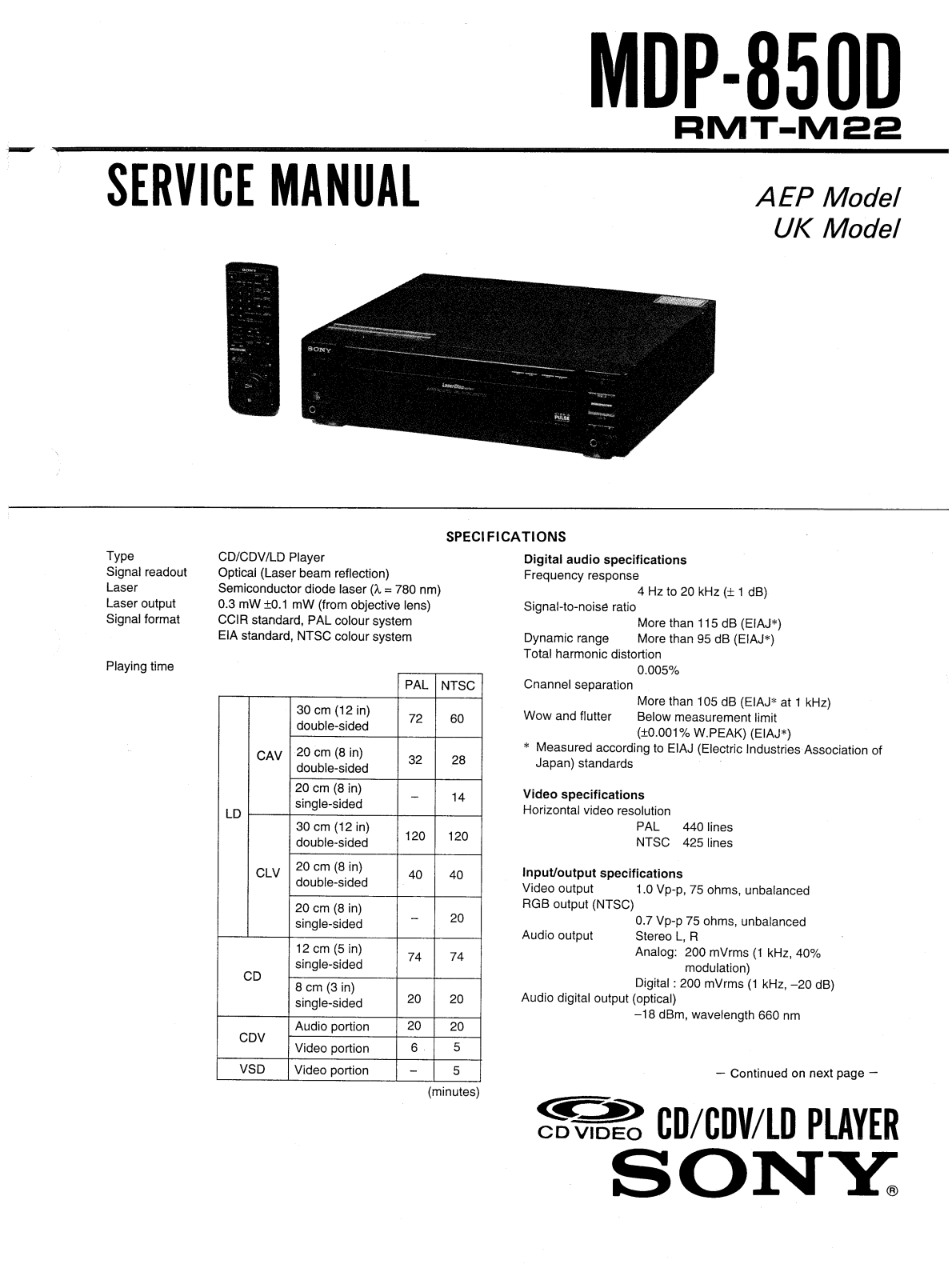 Sony MDP-850-D Service manual