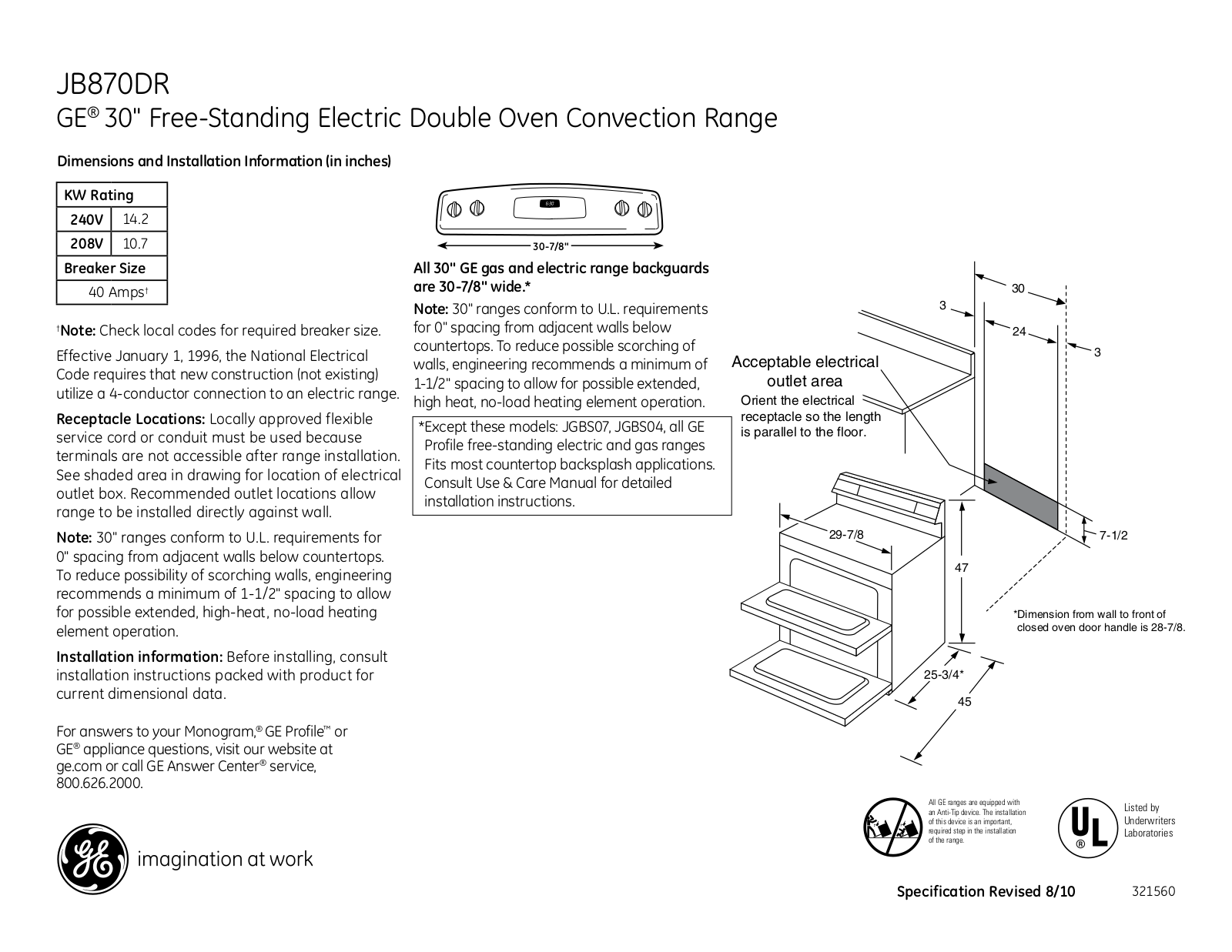 General Electric JB870DRBB User Manual