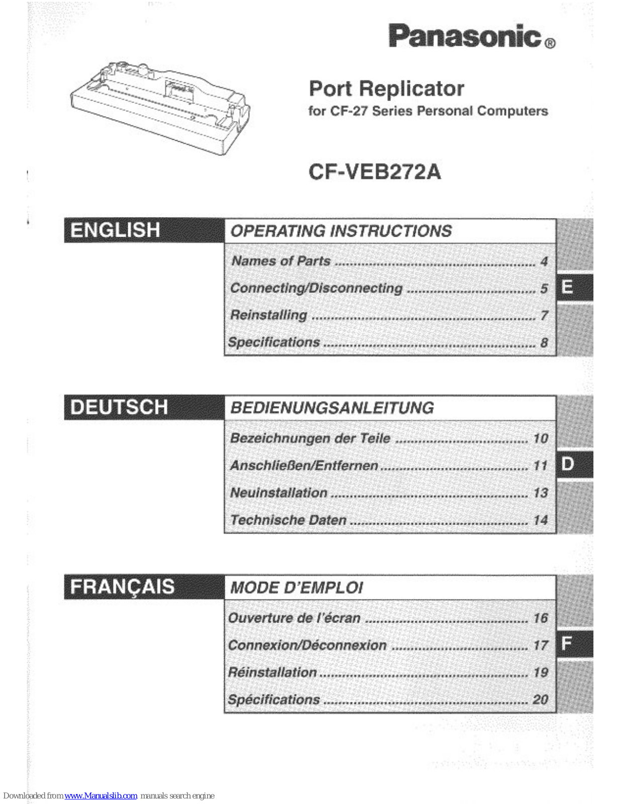 Panasonic CF-VEB272 - Port Replicator, CF-VEB272A Operating Instructions Manual