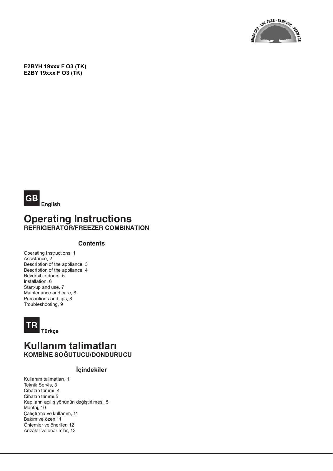 HOTPOINT/ARISTON E2BY 19423 F O3 (TK), E2BYH 19223 F O3(TK), E2BY 19253 F O3 (TK) User Manual