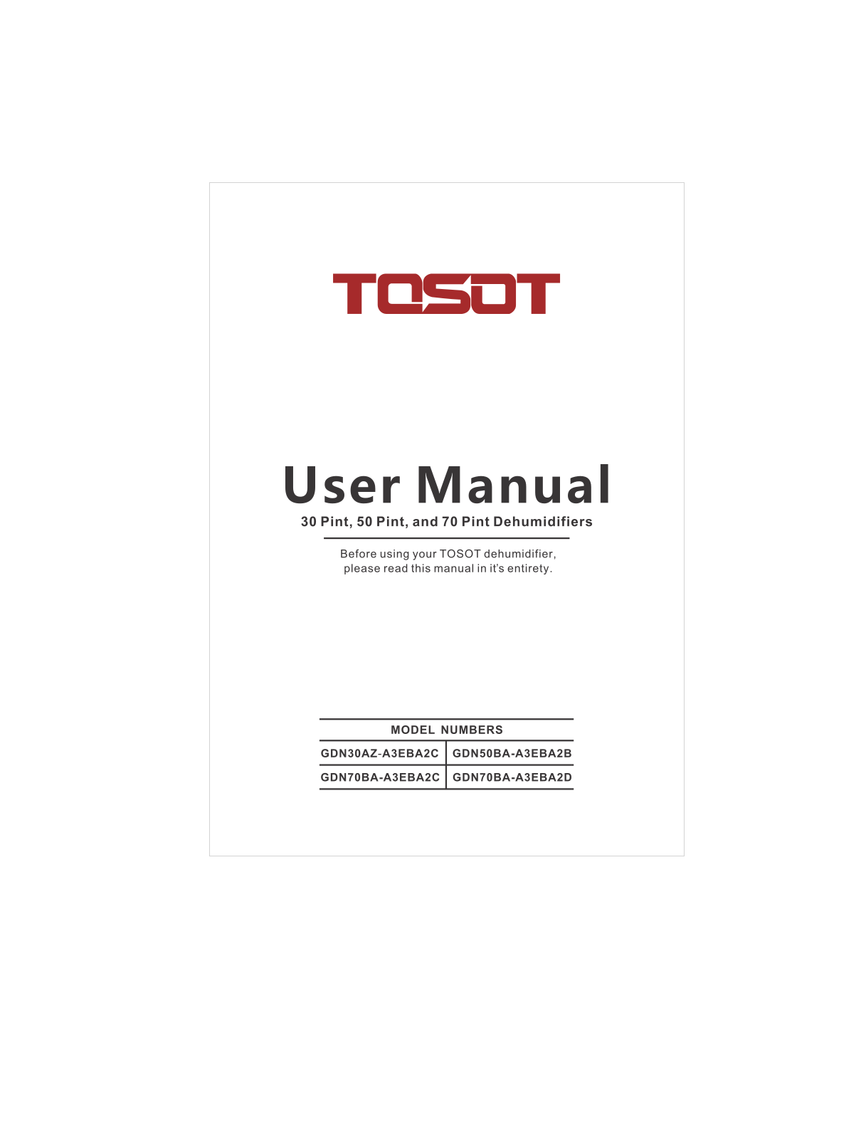 Tosot GDN70BA-A3EBA2D, GDN70BA-A3EBA2C, GDN30-A3EBA2C, GDN50BA-A3EBA2B User Manual