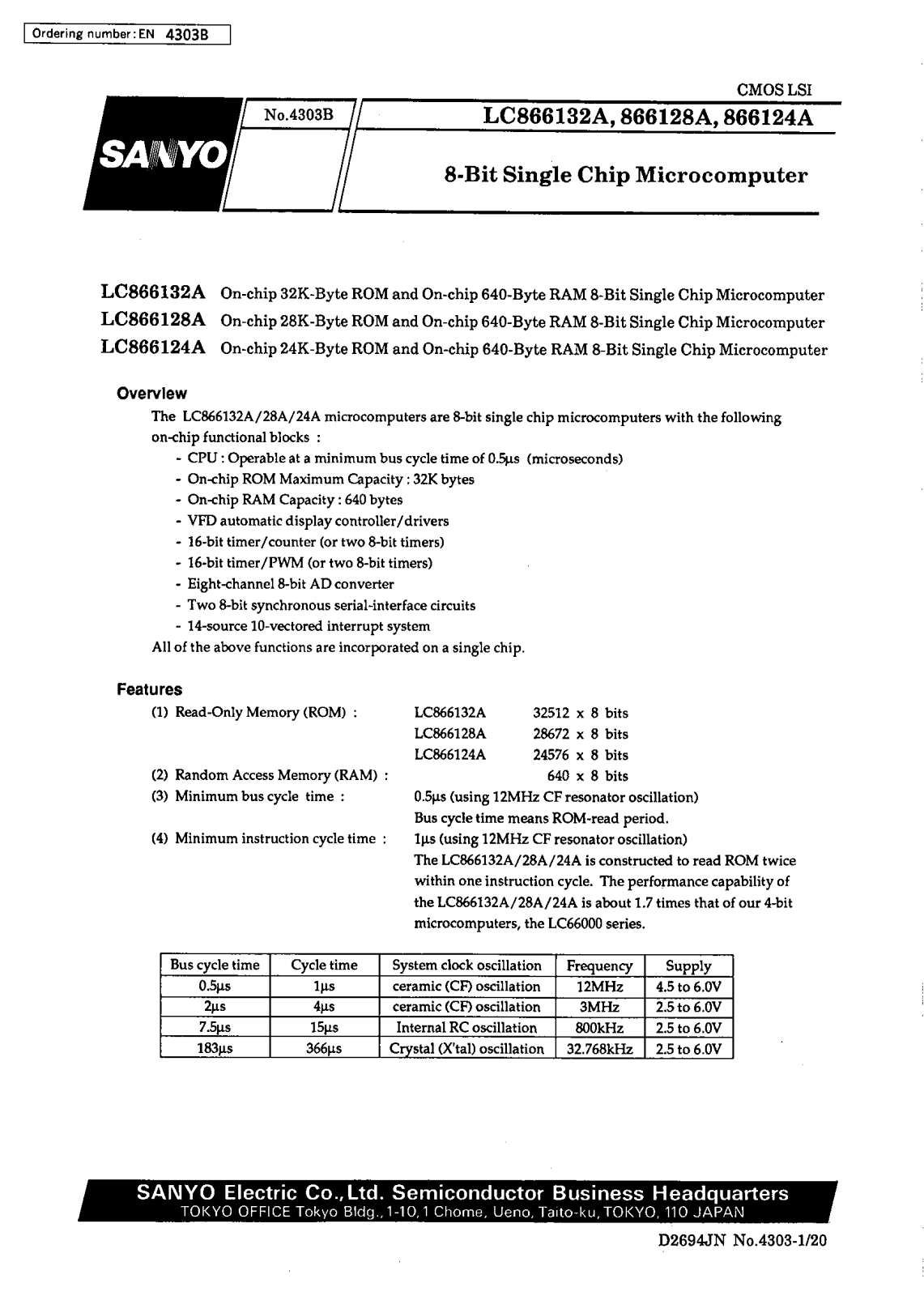 SANYO LC866124A, LC866128A, LC866132A Datasheet