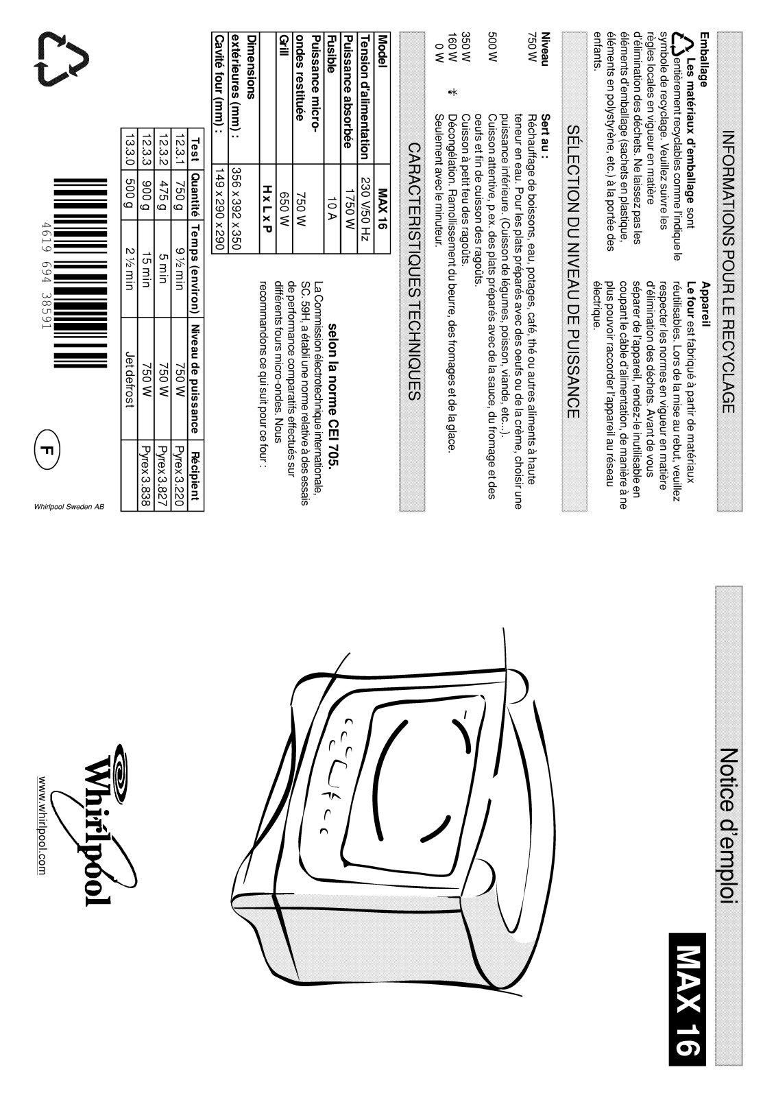 WHIRLPOOL MAX16 User Manual