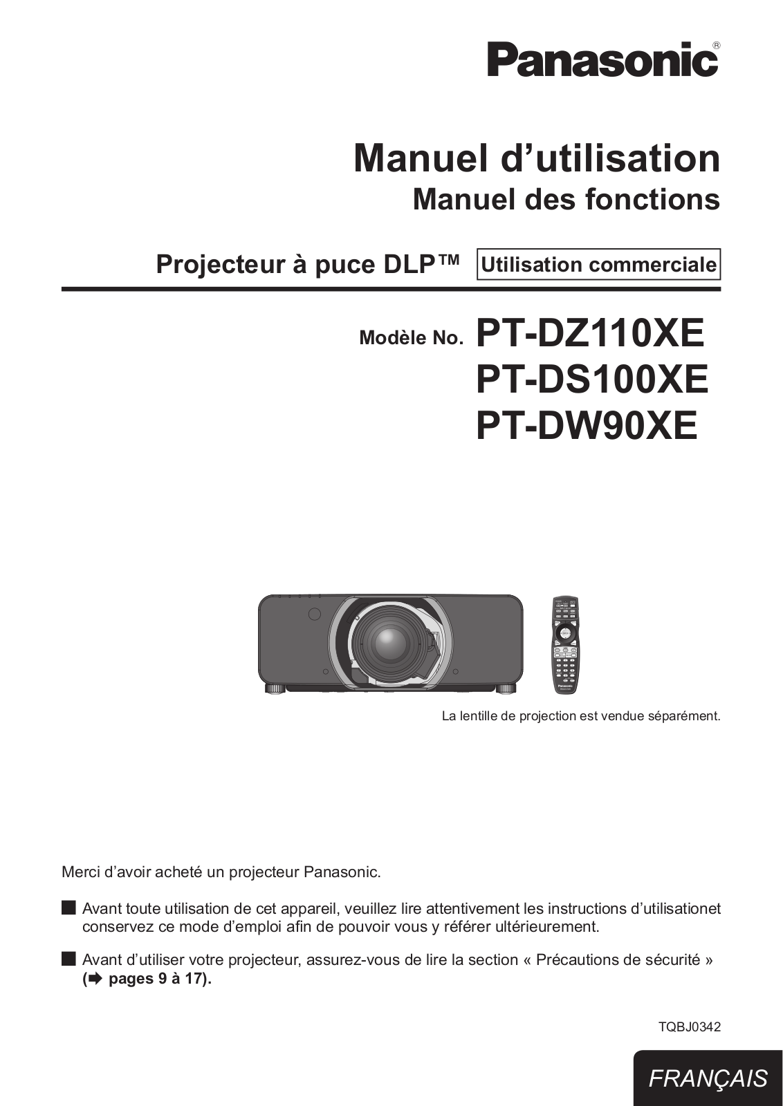 PANASONIC PT-DZ110X, PT-DS100X User Manual