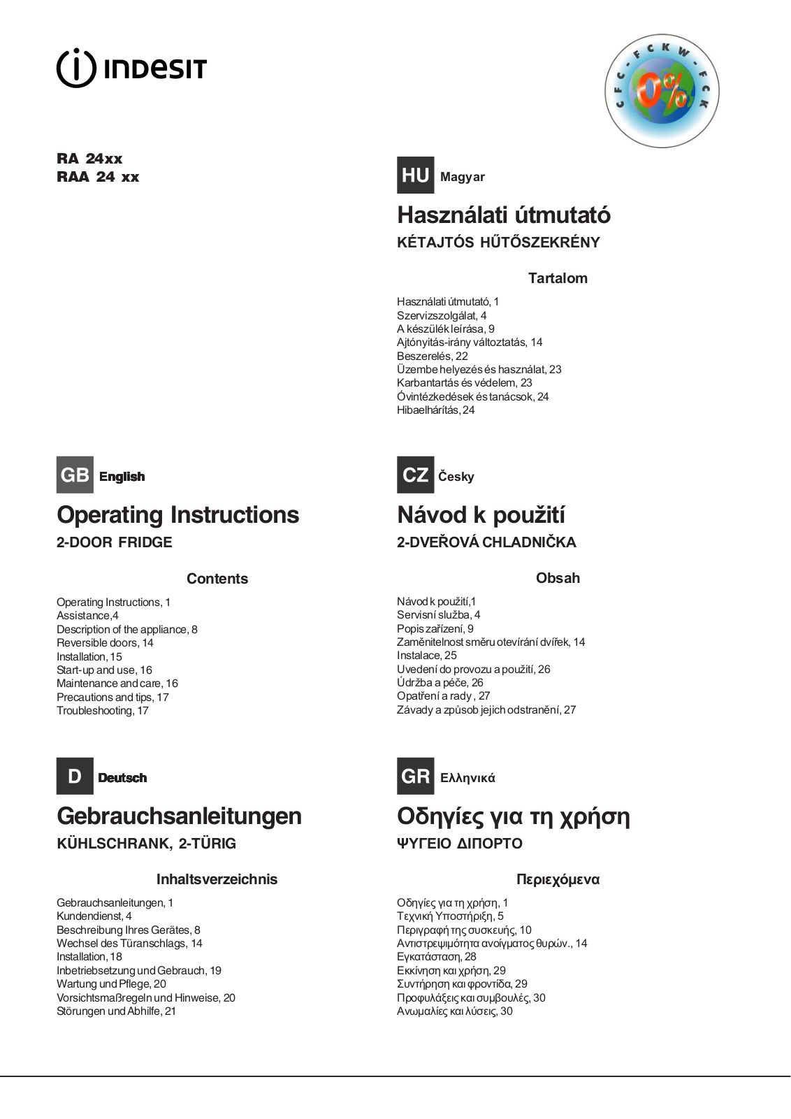 Indesit RAA24N User Manual